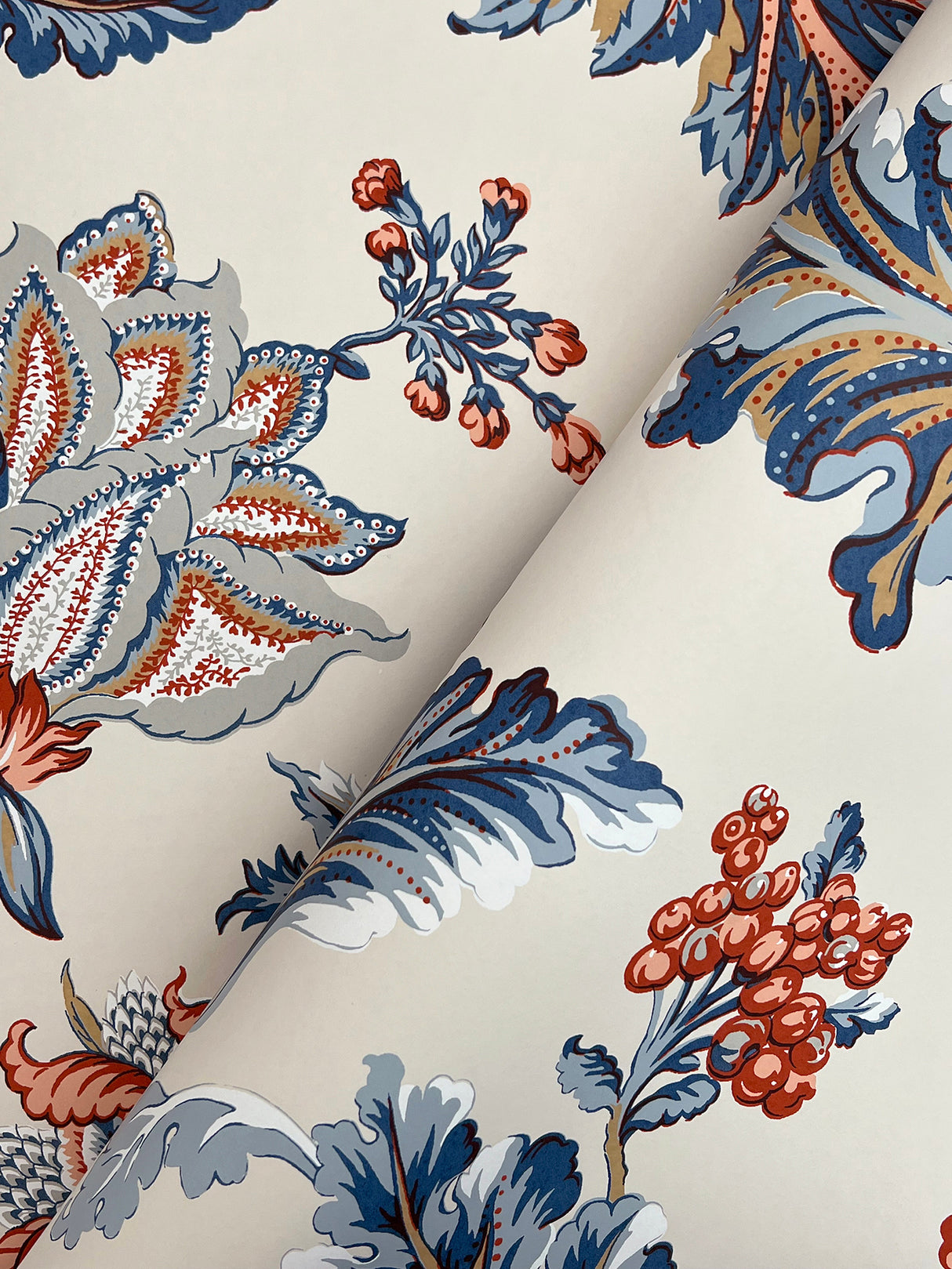 Monroe Navy by Ronald Redding Jacobean Floral Wallpaper- York Designer Series MX9621W