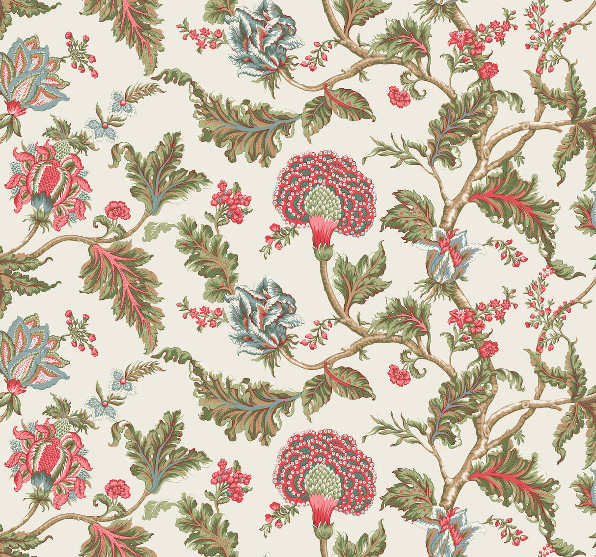 Ronald Redding Monroe Rhubarb Jacobean floral wallpaper, 54 in x 27 ft roll
