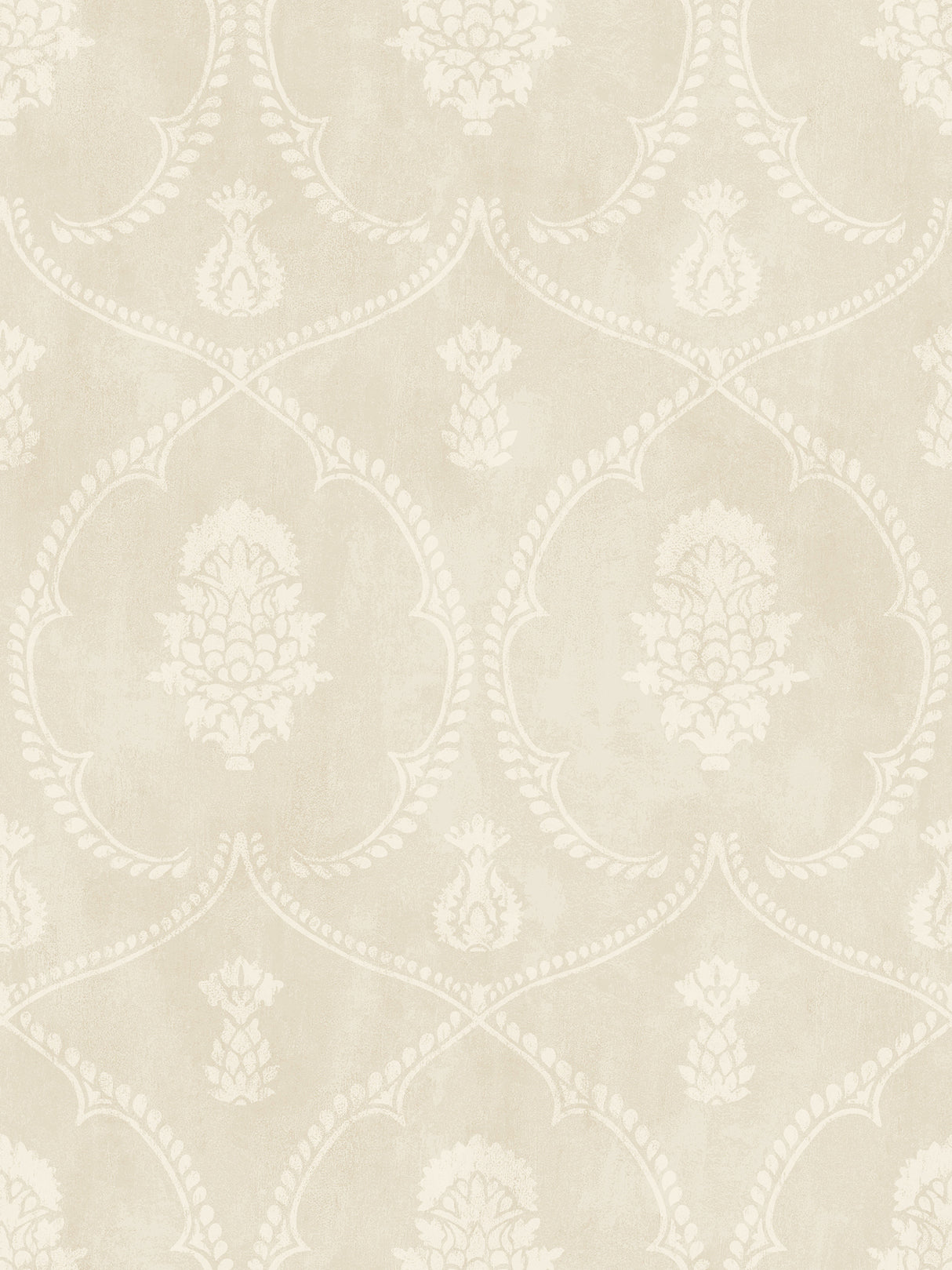 Royal Damask Beige Wallpaper by Ronald Redding - MX9641 Botanical Medallion Damask Pattern Close-Up
