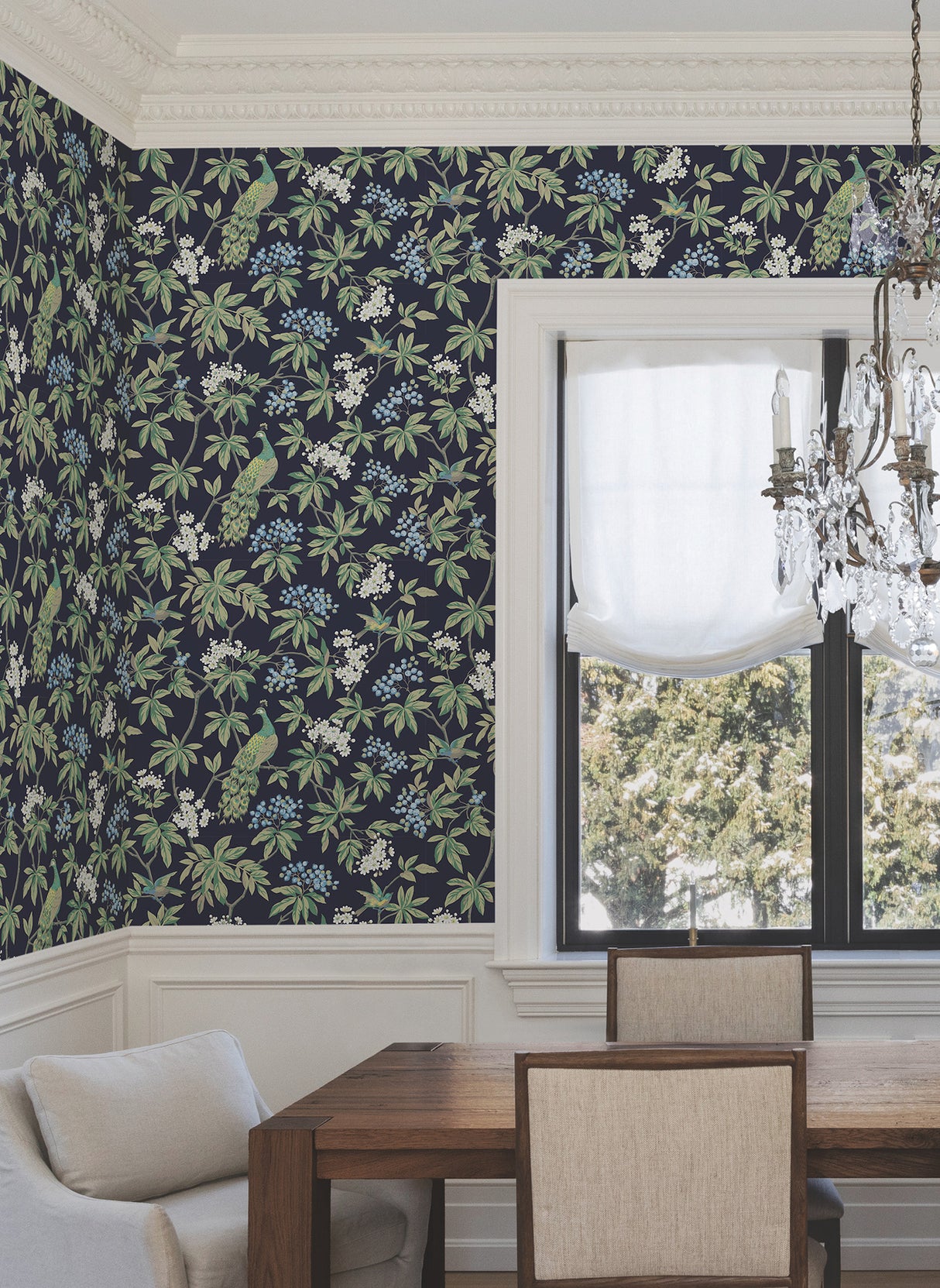 Peacock Estate Navy by Ronald Redding Wallpaper- York Designer Series MX9661