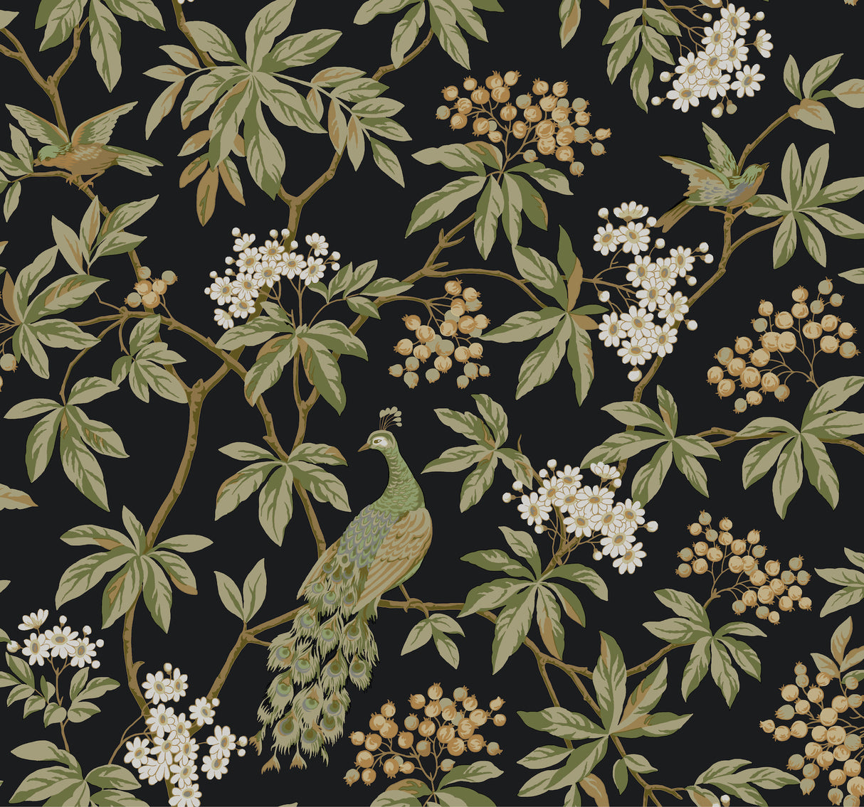 Peacock Estate Black Wallpaper by Ronald Redding – MX9662