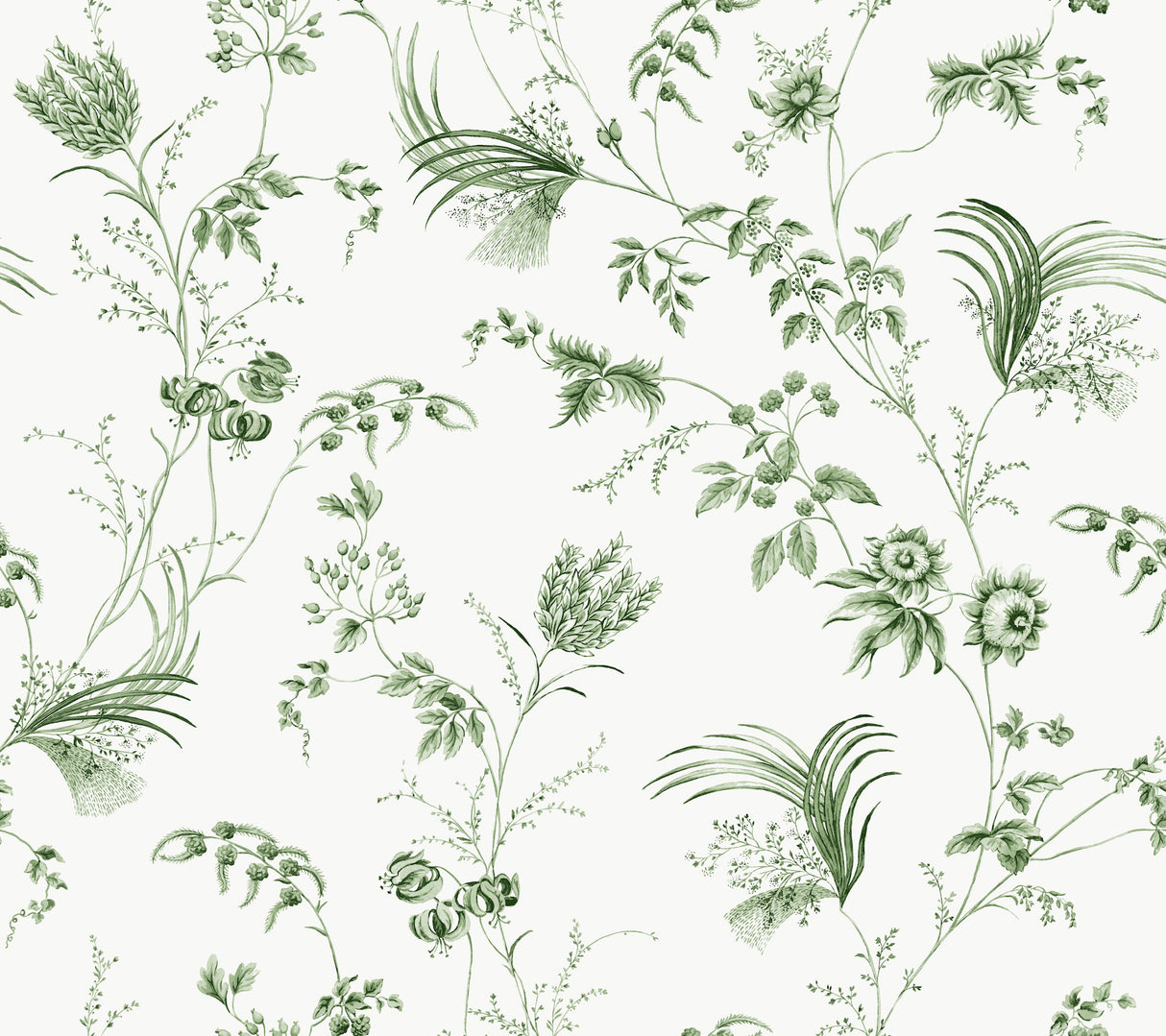 Floral Lace Green Wallpaper by Ronald Redding – 27 in x 27 ft roll, pattern MX9680