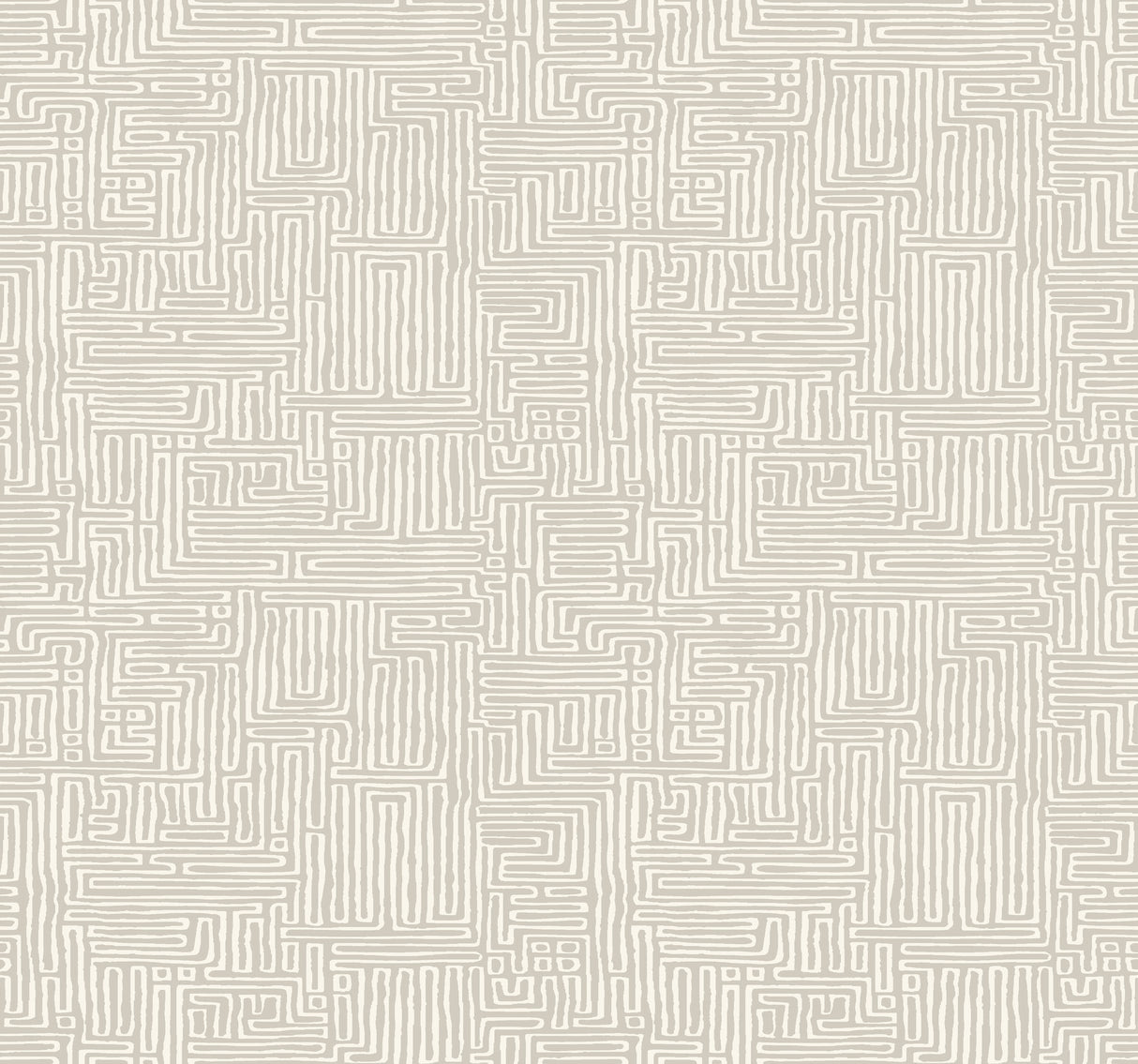 Passages Taupe Wallpaper by Ronald Redding MX9685 - Close-Up of Geometric Maze Pattern in Taupe and White