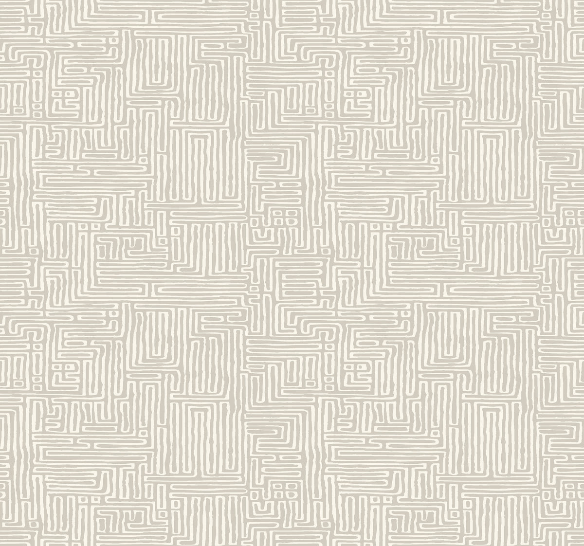Passages Taupe Wallpaper by Ronald Redding MX9685 - Close-Up of Geometric Maze Pattern in Taupe and White