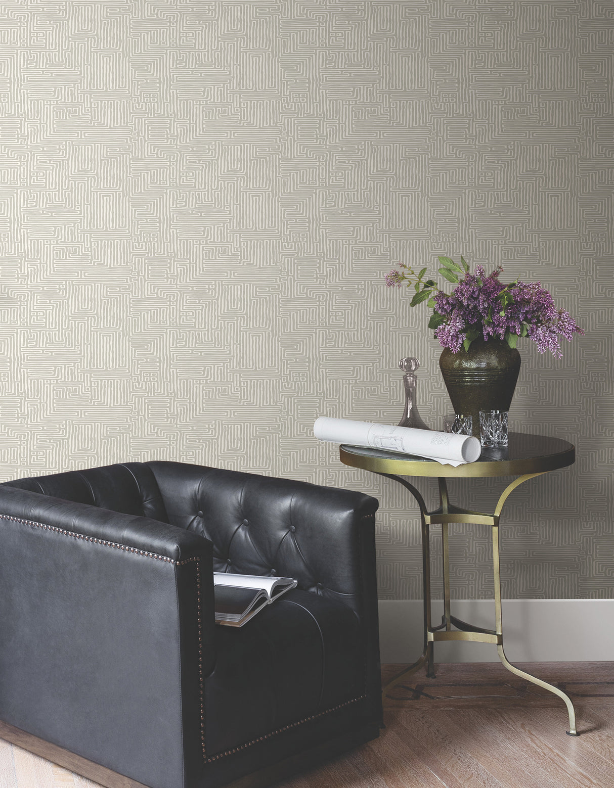 Passages Taupe by Ronald Redding Modern Geometric Maze Non Woven Wallpaper 27 in x 27 ft, About 60.8 Square Feet Coverage - MX9685