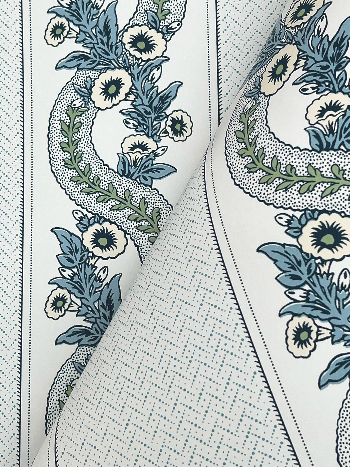 Abbey's Garland Aqua by Ronald Redding Non Woven Paste the Wall Traditional Floral Stripe Wallpaper - York Designer Series MX9692-Sample