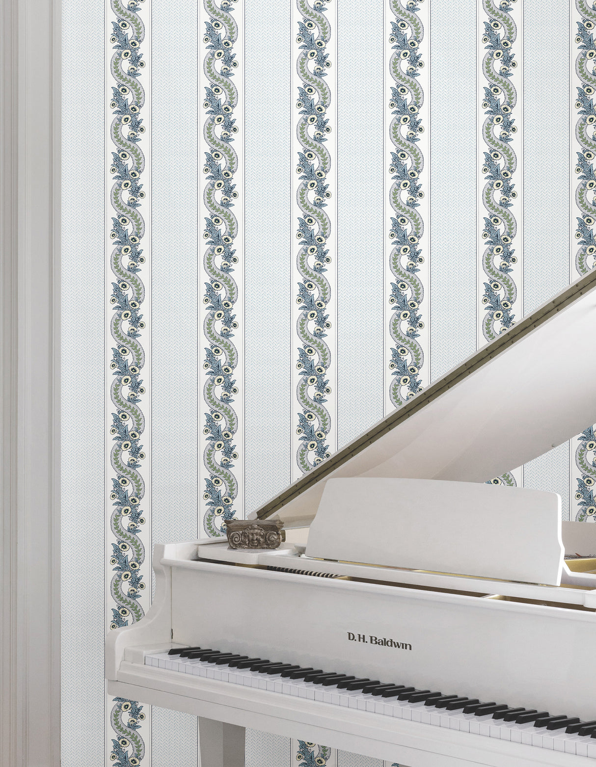 Abbey's Garland Aqua by Ronald Redding Non Woven Paste the Wall Traditional Floral Stripe Wallpaper - York Designer Series MX9692-Sample