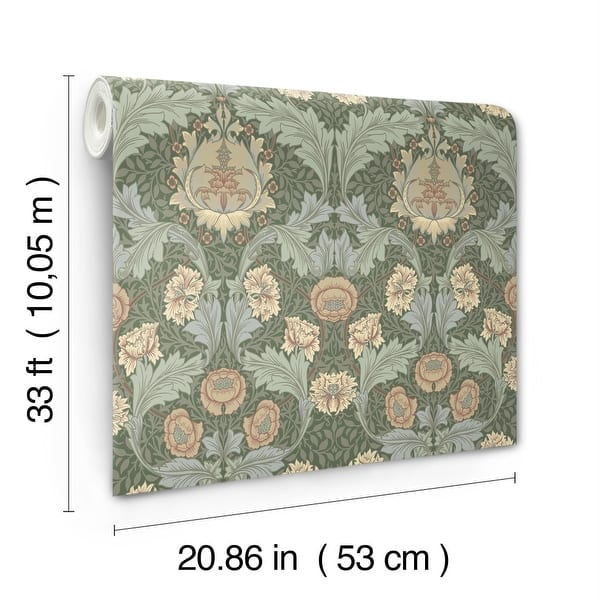Myrtle Sea Green by A-Street Prints Floral Ogee Wallpaper – Brewster Home Fashions 4171-82059