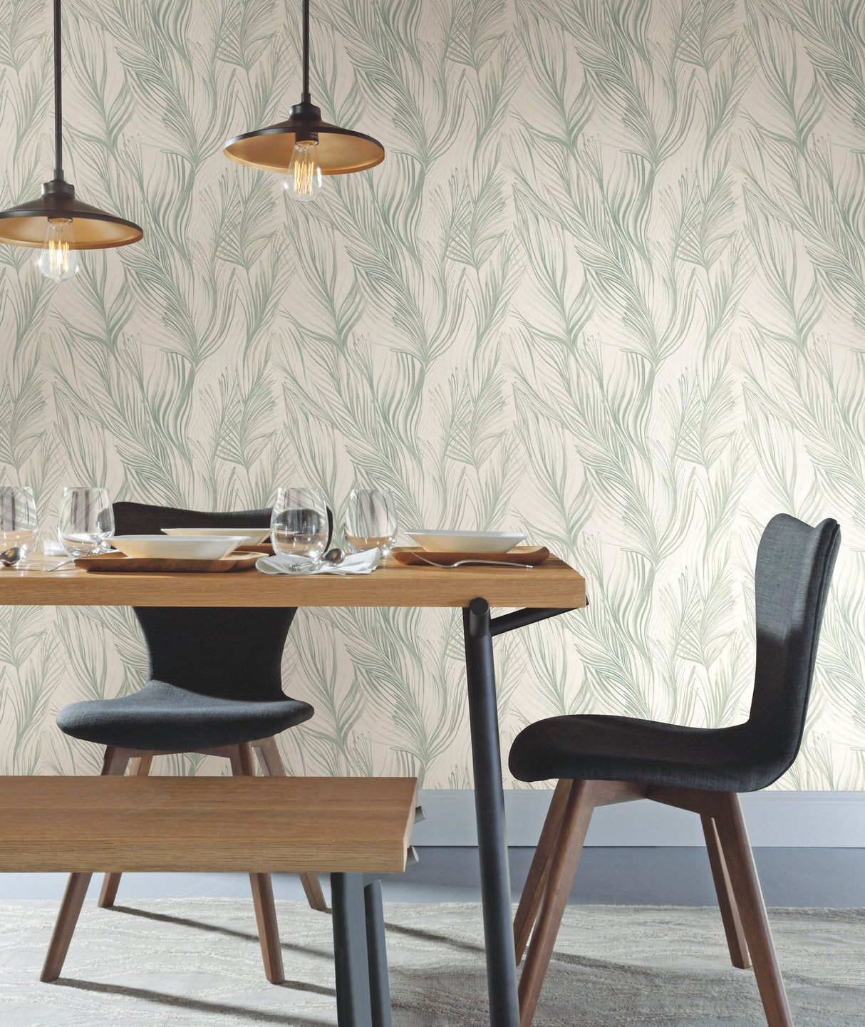 Peaceful Plume Light Blue Wallpaper with Bohemian Palm Feather Motif - York NA0501