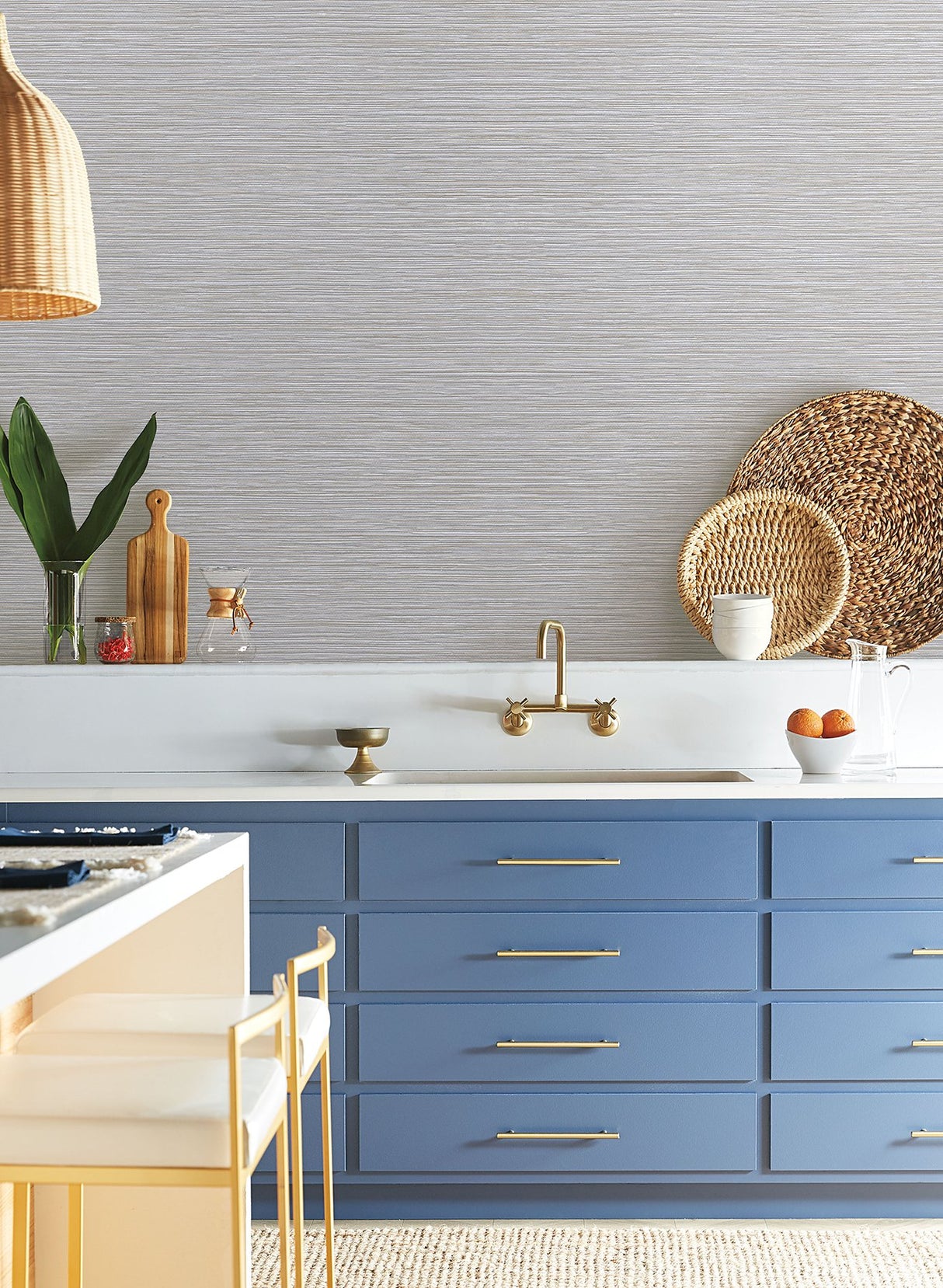 Grass Roots Grey Faux Grasscloth Wallpaper with Metallic Texture - York ND3033N