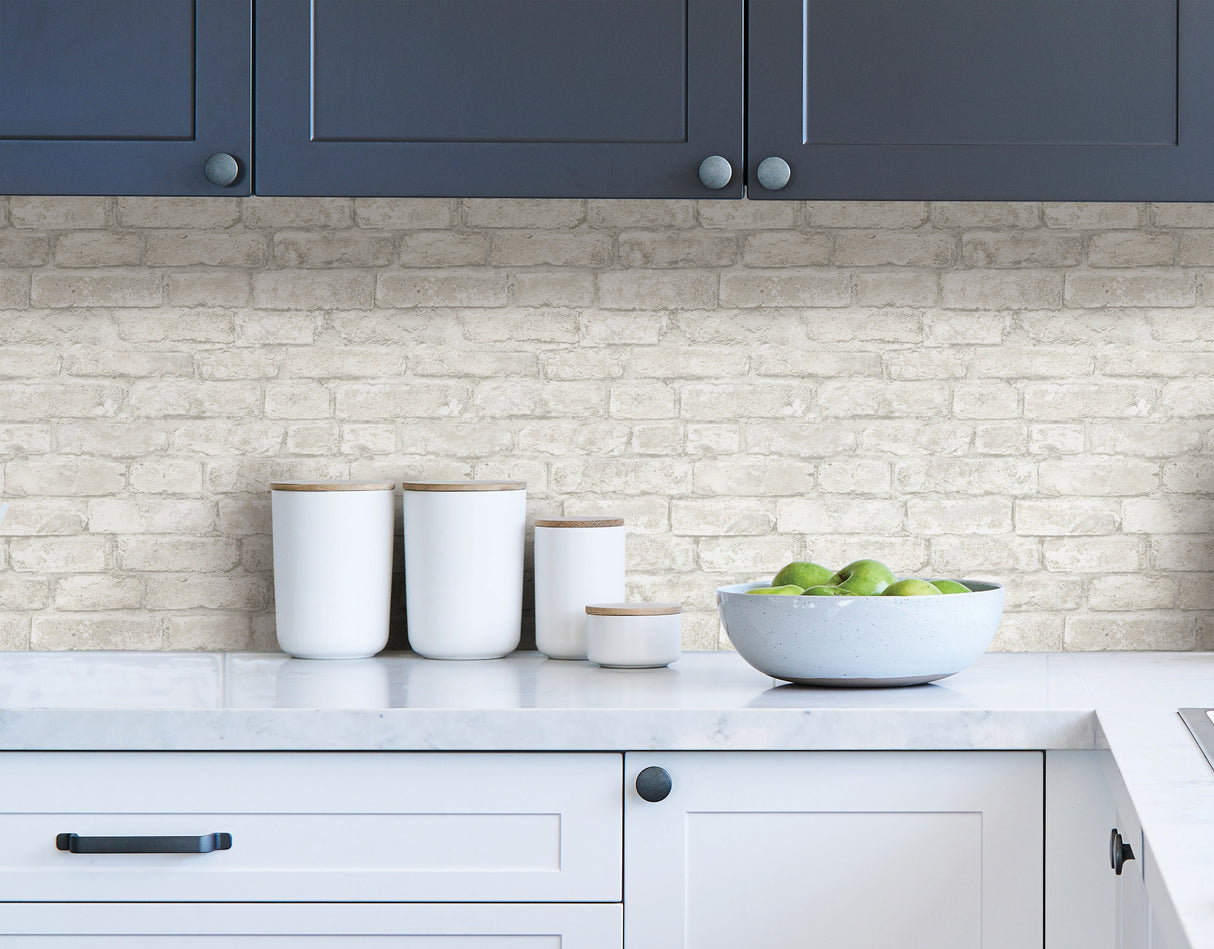 Portsmouth Brick White by InHome Peel and Stick Realistic Brick Texture Wallpaper for Walls and Backsplashes - WallPops NH4329