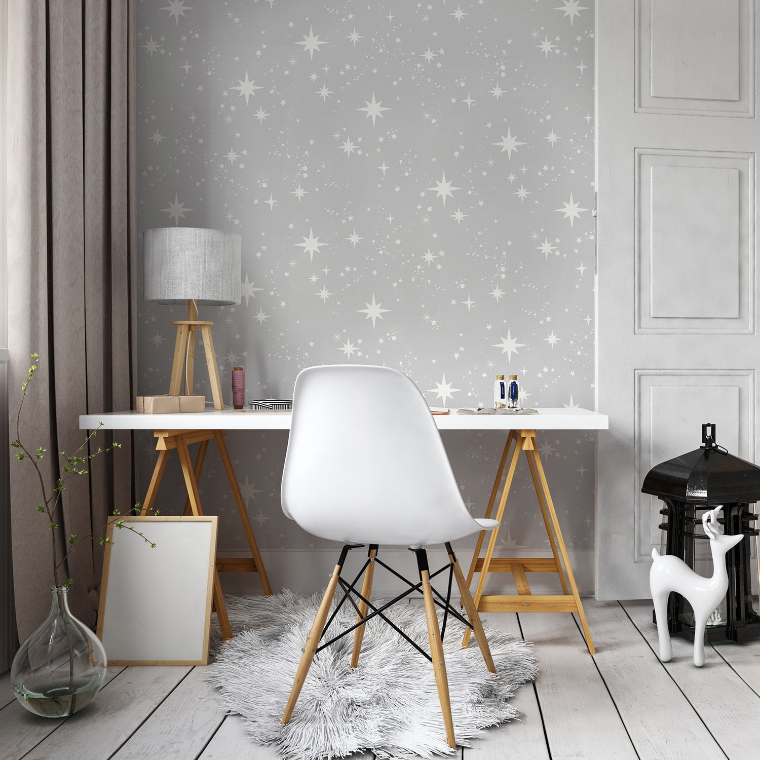 Scattered Grey Stars Whimsical Peel & Stick Wallpaper with Graphics Star Motif - InHome NHS4774