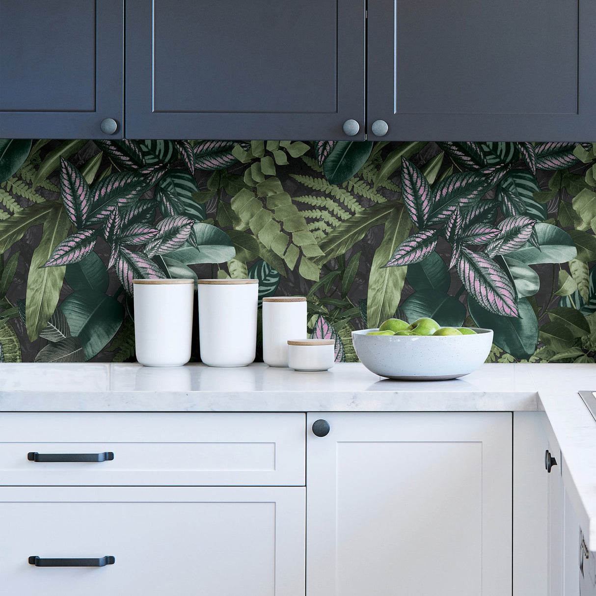 Living Green Wall Peel & Stick Wallpaper in Green with Botanical Leaves Pattern, Tropical Style - NHS4778