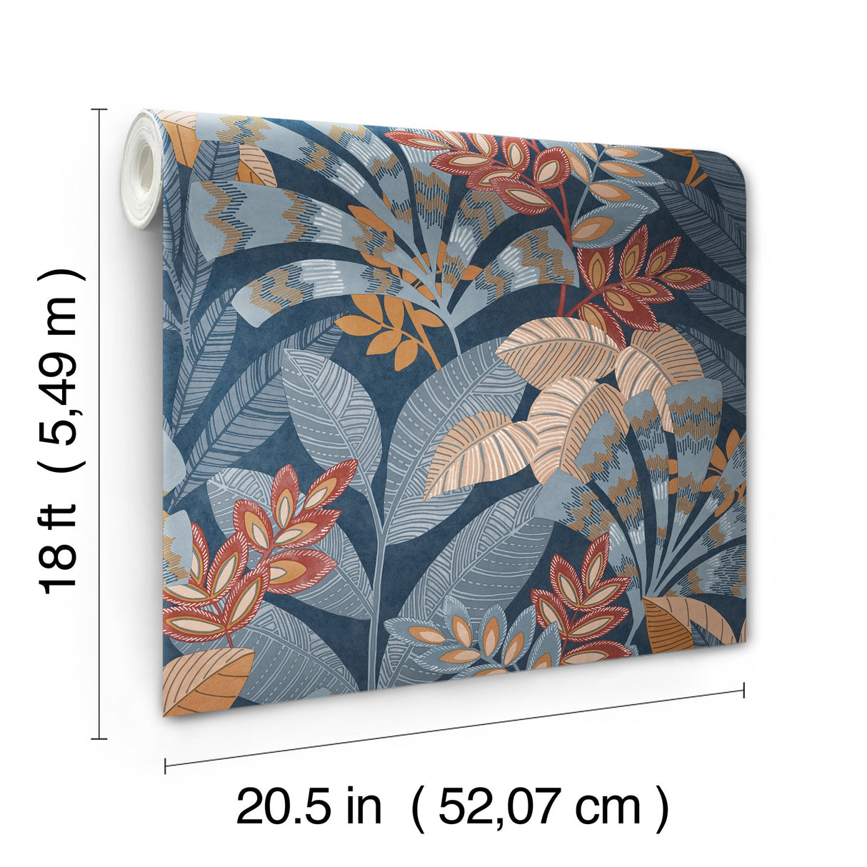 Yara Blue Peel & Stick Wallpaper with Botanical Leaves Pattern, Transitional Style - InHome NHS6171