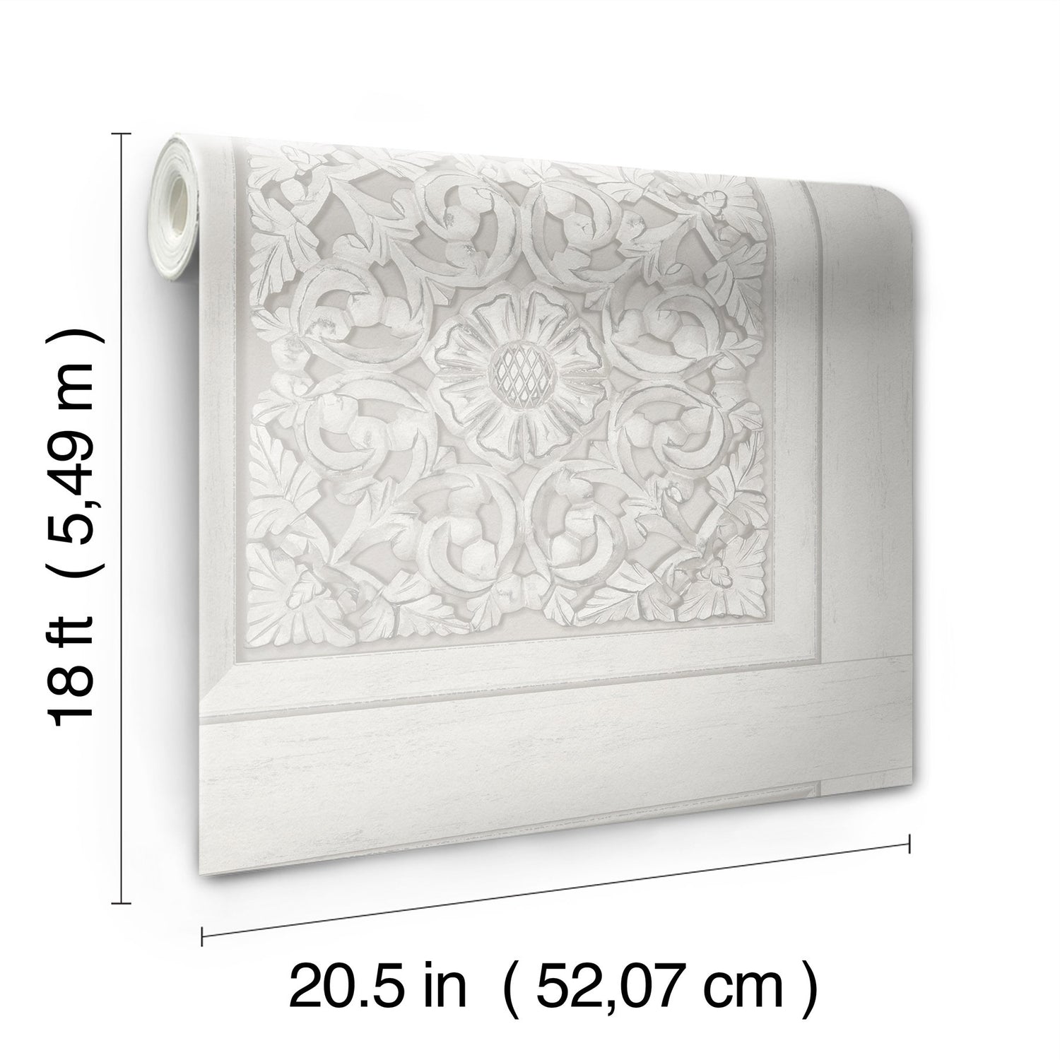 Carved Floral White Peel & Stick Wallpaper with Wood Panel Motif - InHome NHS6175