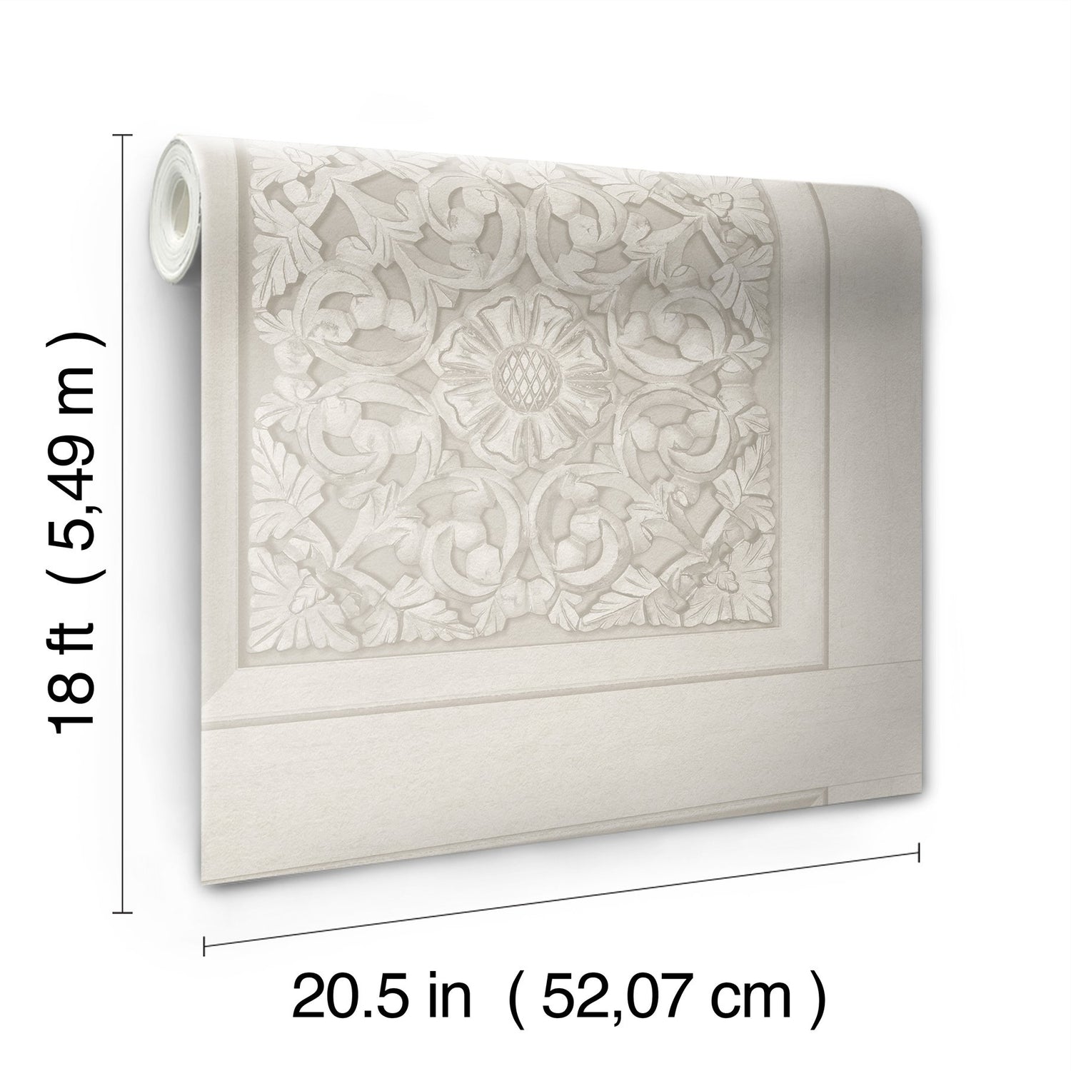 Carved Floral Cream Peel & Stick Wallpaper with Wood Panel Motif - InHome NHS6177