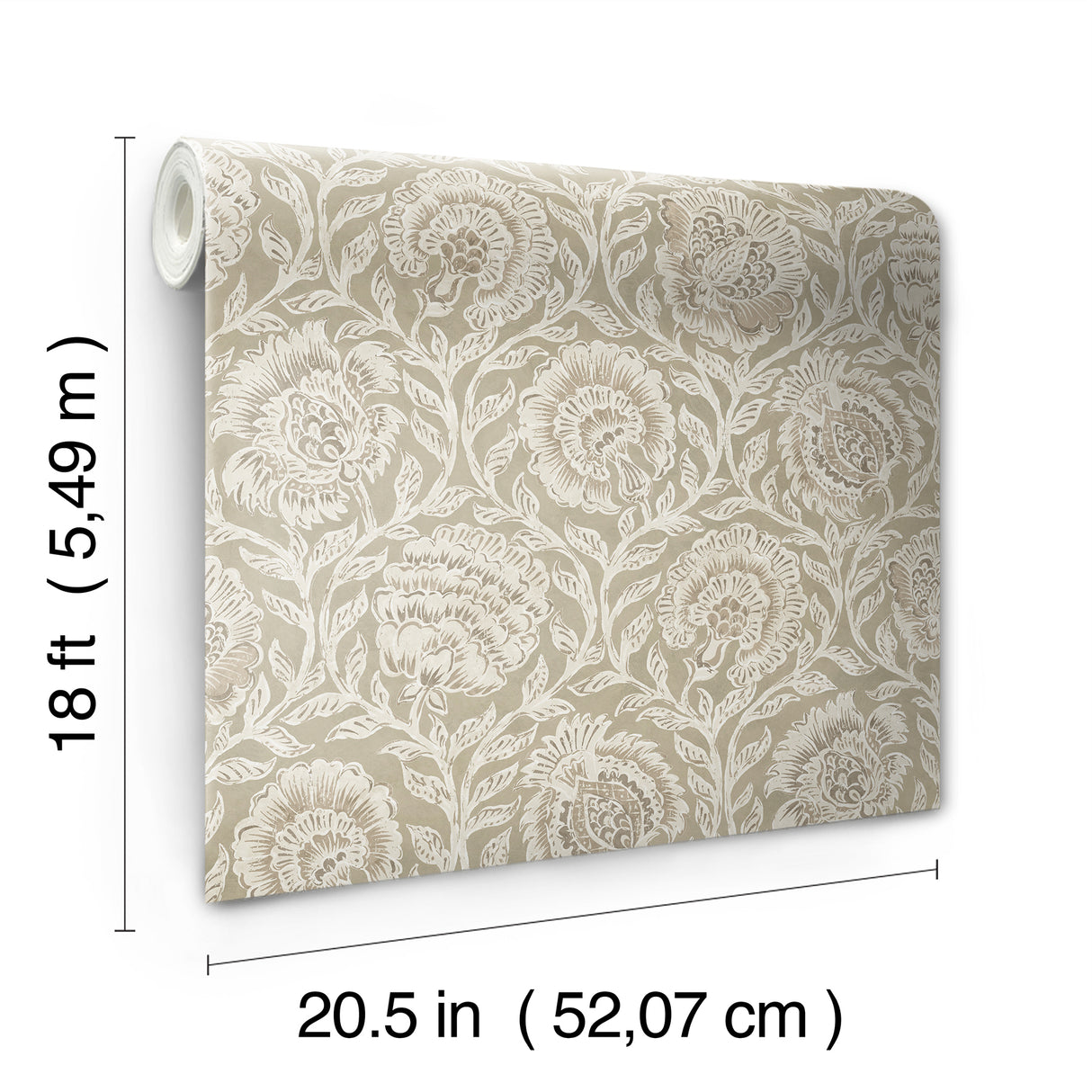 Aliviya Pistachio by NuWallpaper Nabela Noor Home Heritage-Inspired Botanical Floral Block Print Transitional Peel and Stick Wallpaper - NNS6506