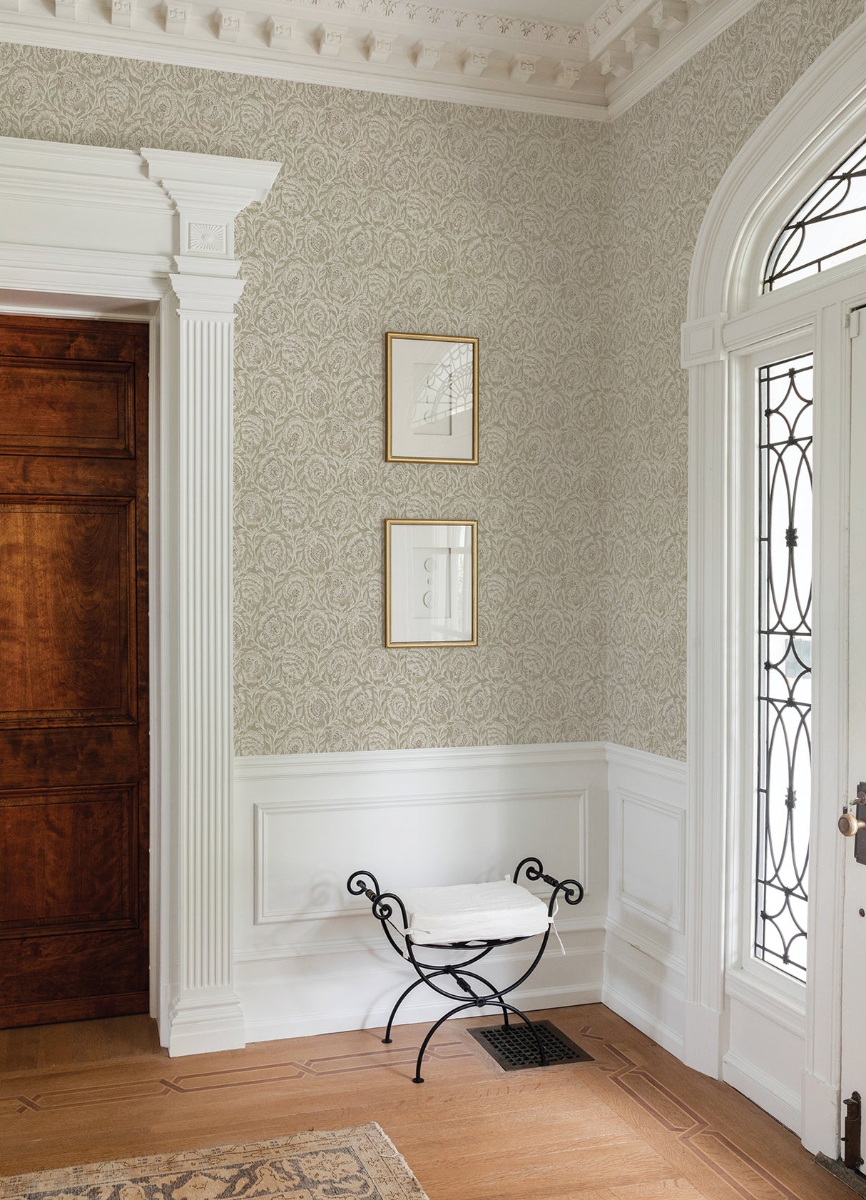 Aliviya Pistachio by NuWallpaper Nabela Noor Home Heritage-Inspired Botanical Floral Block Print Transitional Peel and Stick Wallpaper - NNS6506