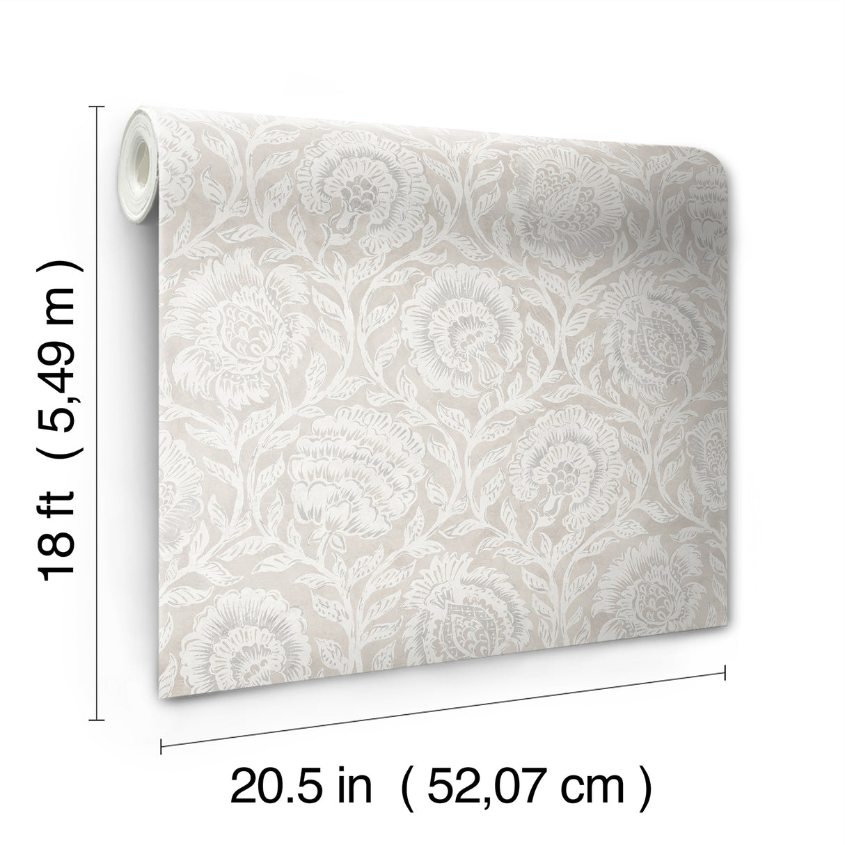 Aliviya Wheat Neutral Botanical Floral Block Print Peel and Stick Wallpaper by NuWallpaper Nabela Noor Home Collection - NNS6507