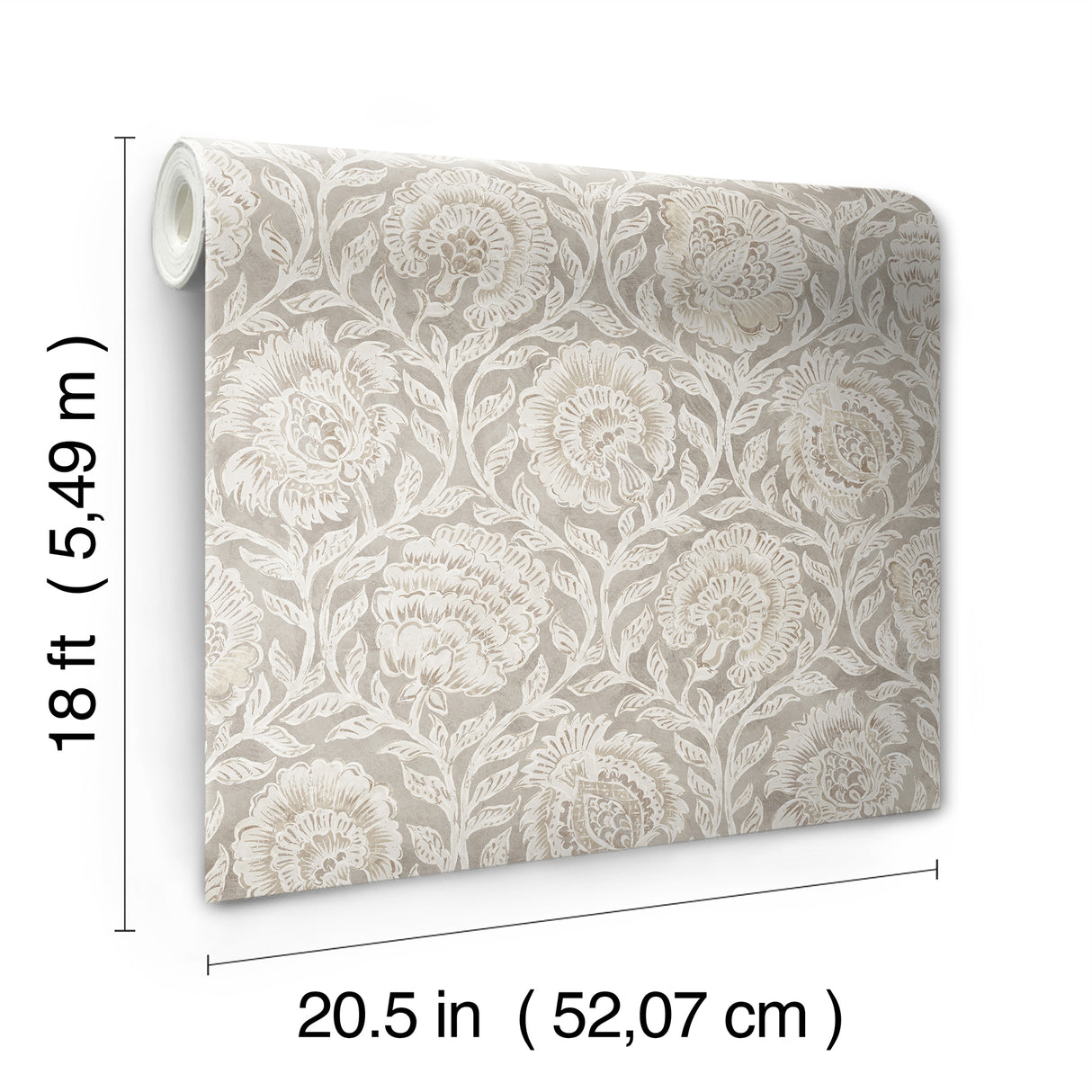 Aliviya Peppercorn by NuWallpaper Botanical Floral Block Print Peel and Stick Wallpaper from the Nabela Noor Home Collection - NNS6508