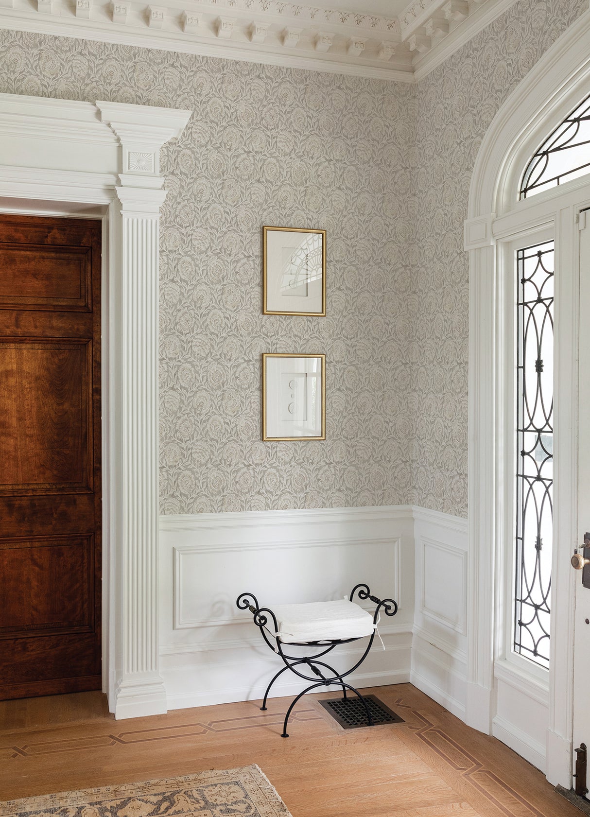 Aliviya Peppercorn by NuWallpaper Botanical Floral Block Print Peel and Stick Wallpaper from the Nabela Noor Home Collection - NNS6508