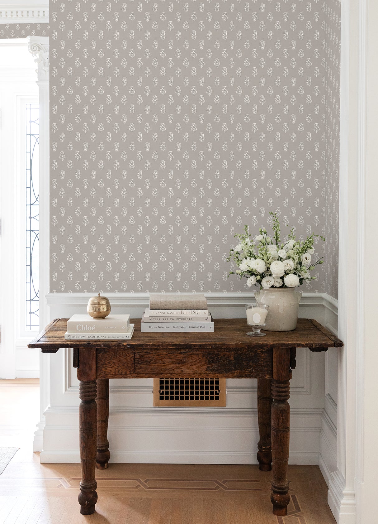 Safia Pebble by NuWallpaper Nabela Noor Home Transitional Botanical Indian Block Print Peel and Stick Wallpaper - NNS6512