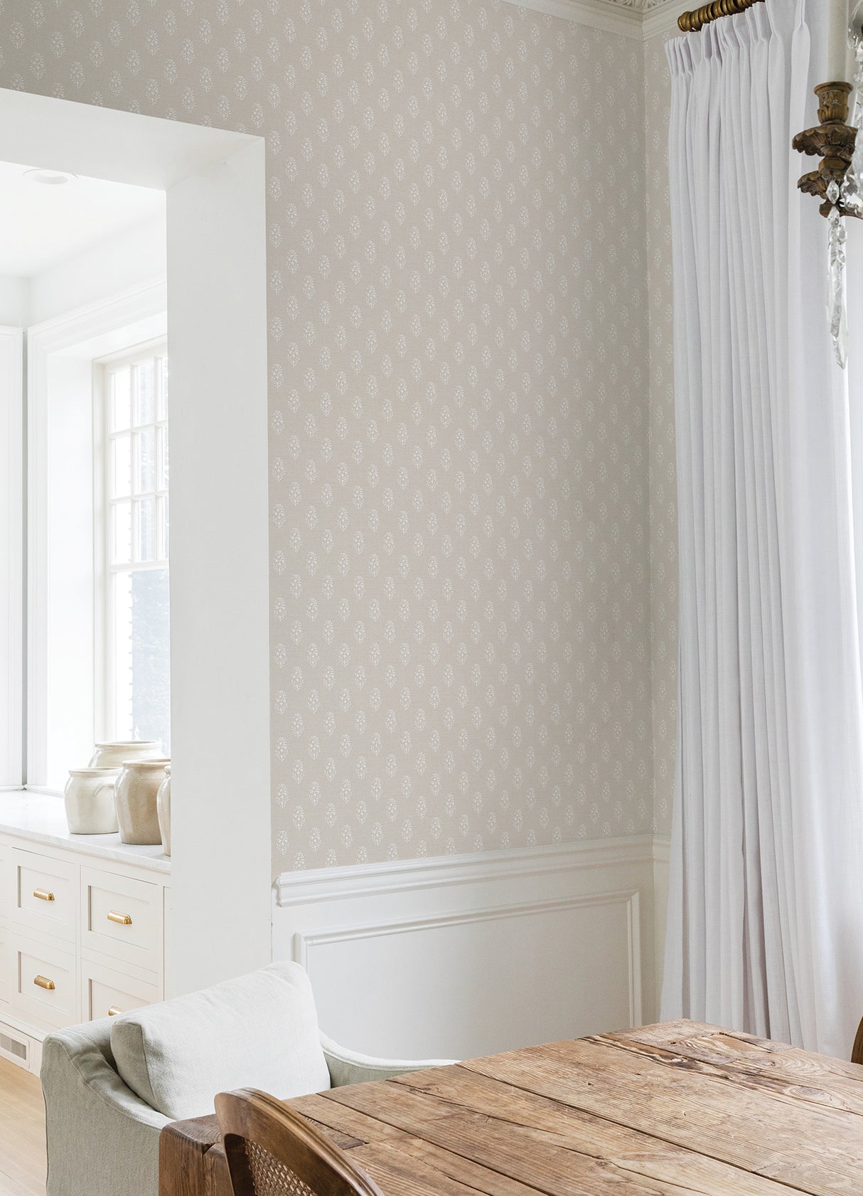 Safia Sand Peel and Stick Wallpaper by NuWallpaper Nabela Noor Home Linen-Inspired Indian Block Print Transitional Botanical Floral - NNS6513