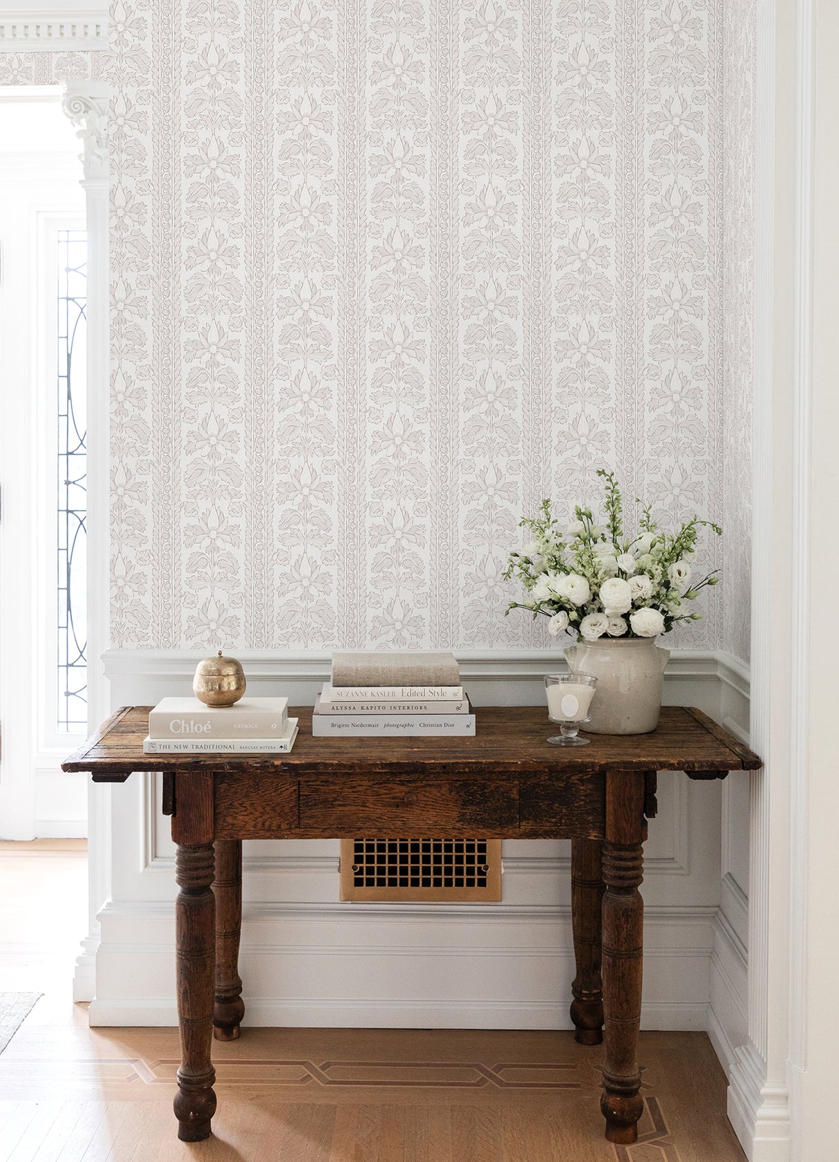 Zareen Cashmere by NuWallpaper Nabela Noor Home Warm Neutral South Asian Botanical Floral Block Print Stripe Peel and Stick Wallpaper - NNS6516