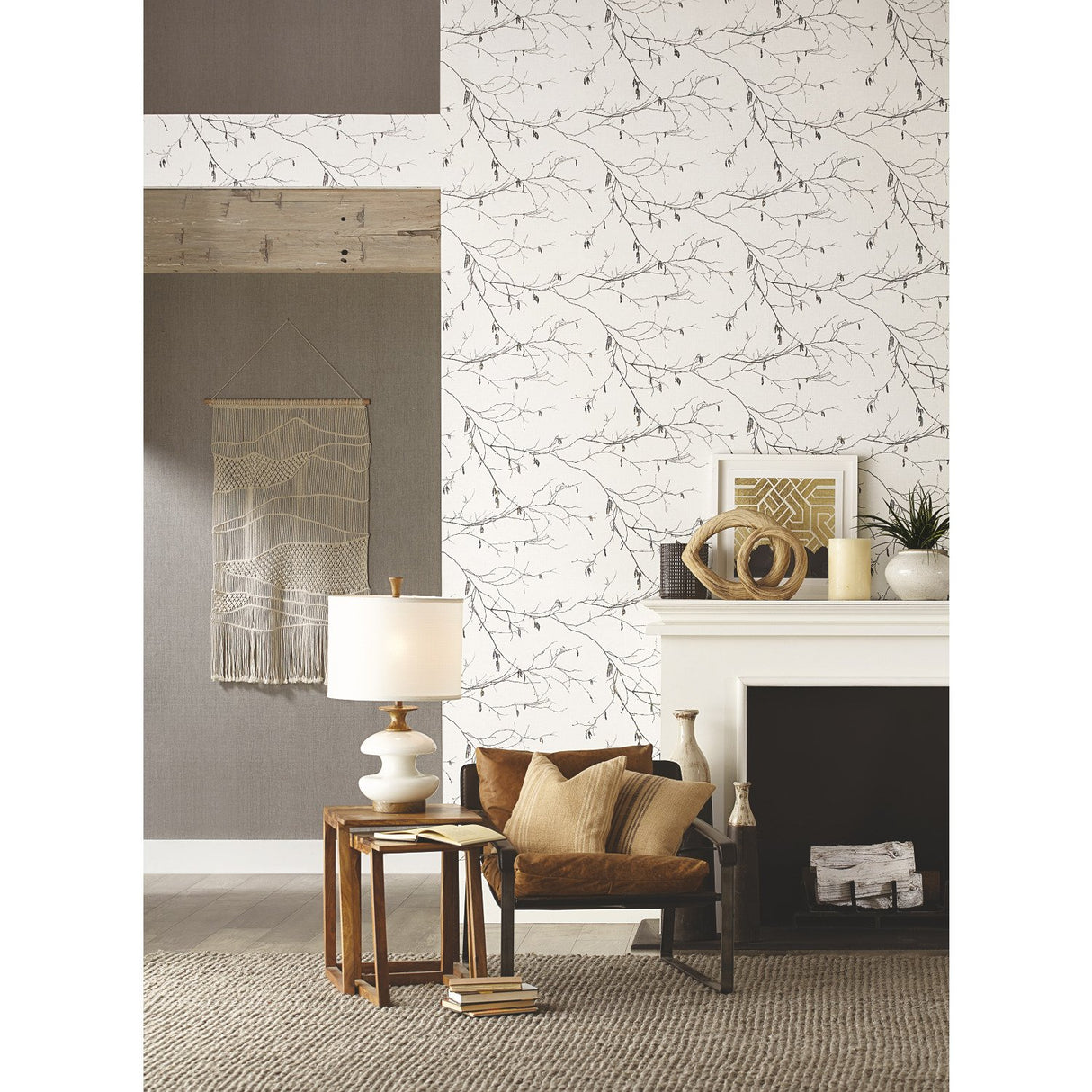 Winter Branches White Wallpaper with Botanical Branch Motif - York NR1524
