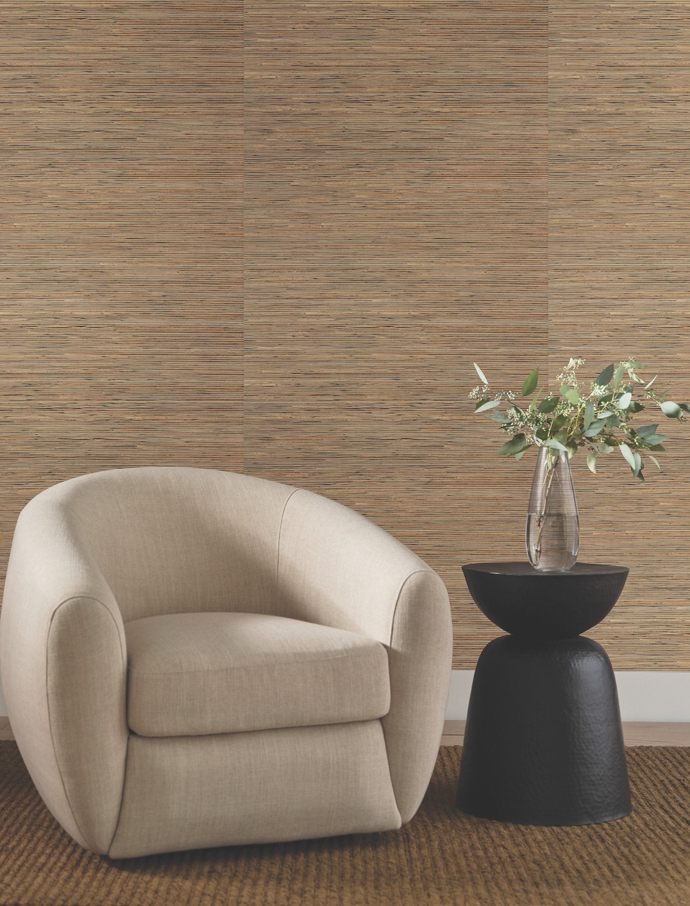 Bamboo Black Hemp Blend Wallpaper with Grasscloth Bamboo Pattern - York NT6101