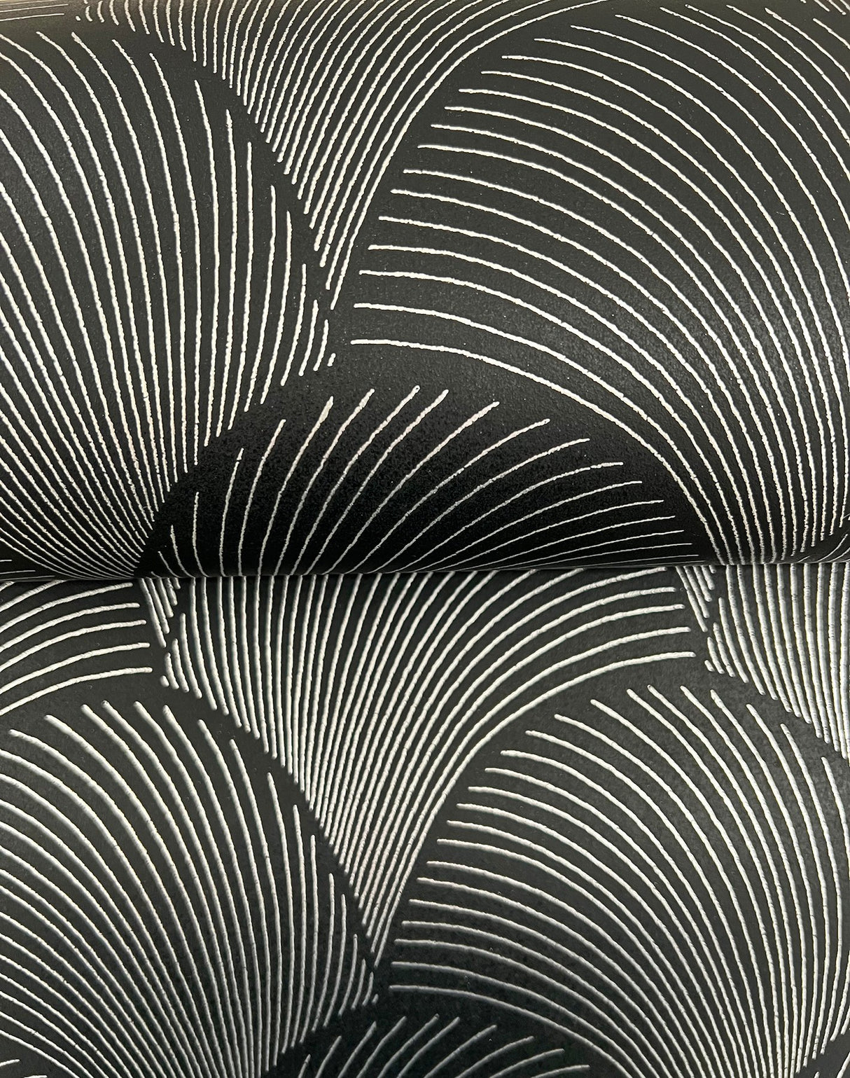 Metallic Black Scallop Wallpaper with Glam Foil Motif - York NT6105