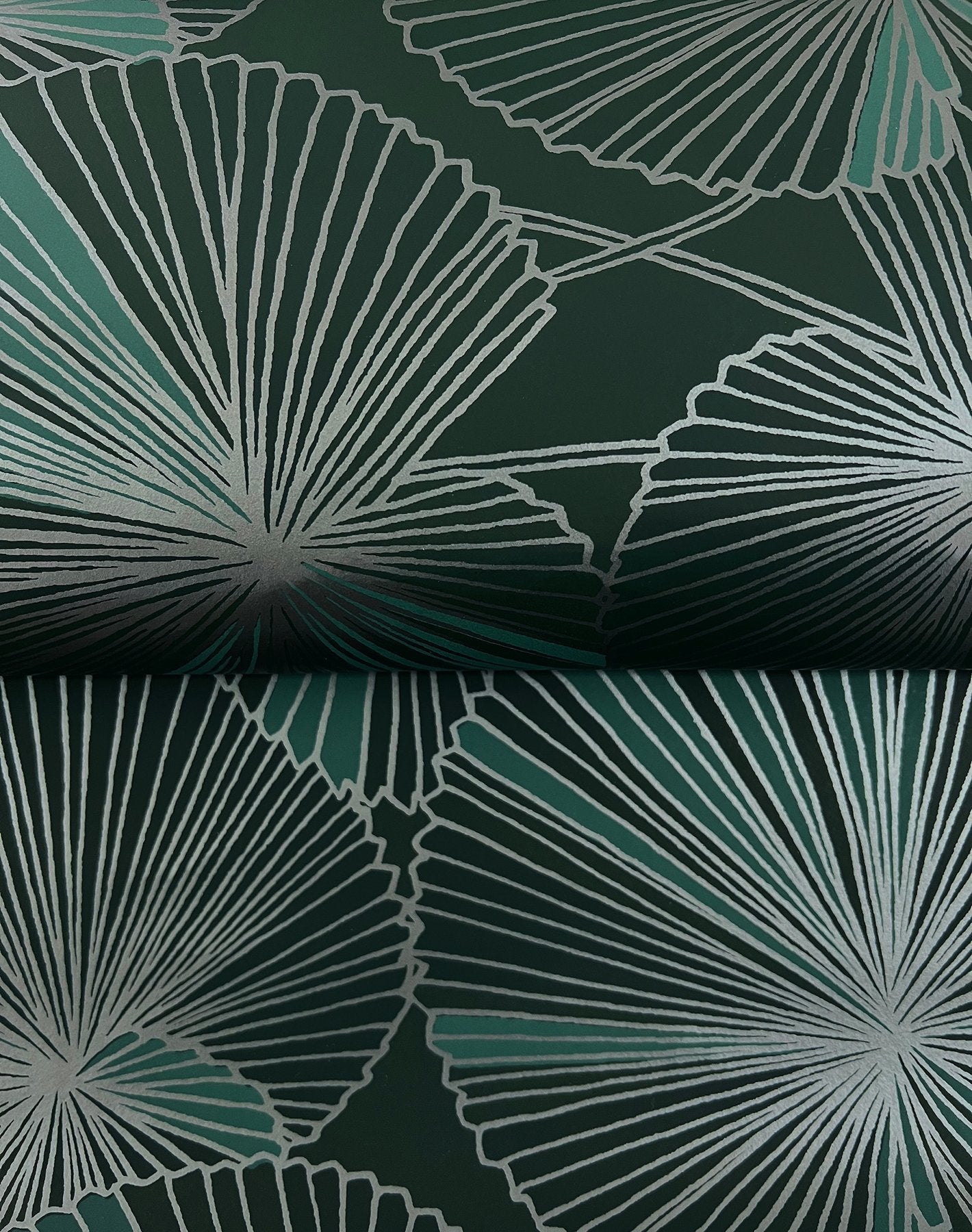 Layered Deep Green Lily Pads Wallpaper with Metallic Botanical Tropical Motif - York NT6111