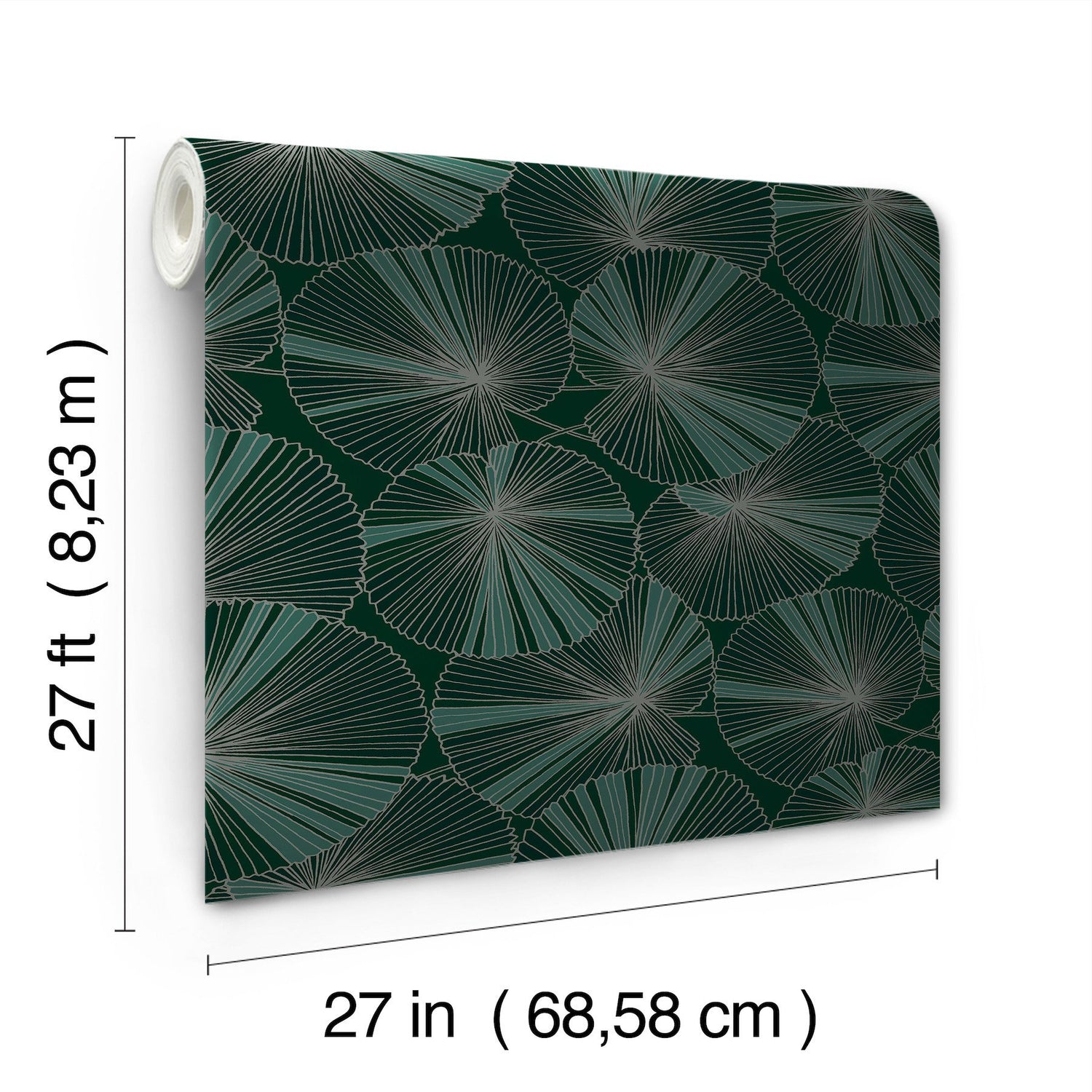 Layered Deep Green Lily Pads Wallpaper with Metallic Botanical Tropical Motif - York NT6111