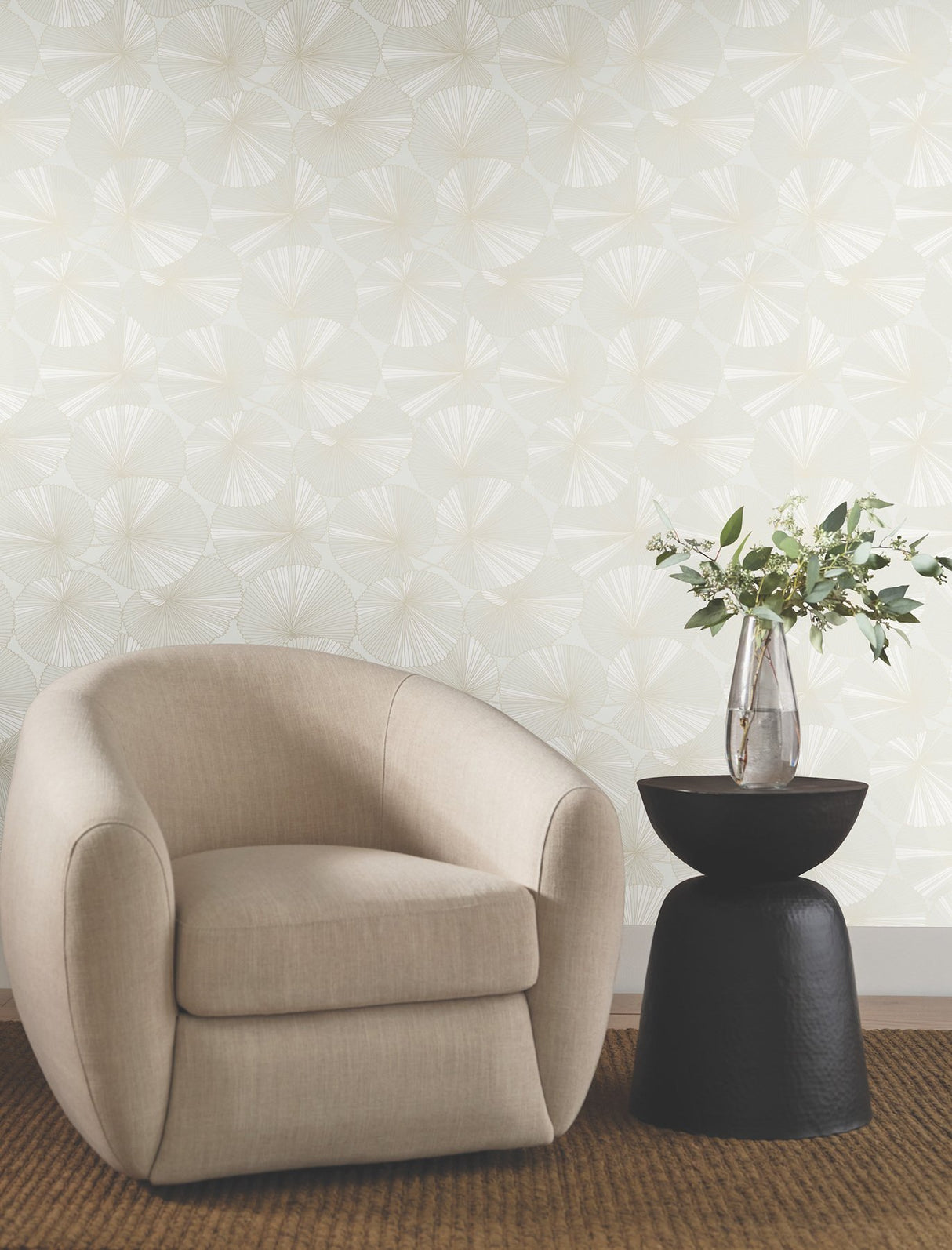 Layered White Lily Pads White Wallpaper with Metallic Botanical Tropical Style - York NT6112