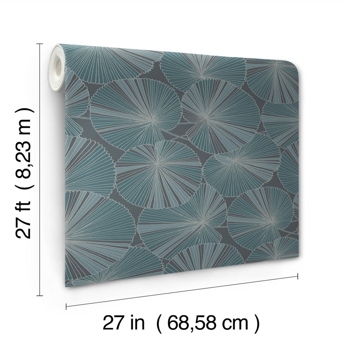 Layered Deep Blue Lily Pads Wallpaper with Tropical Botanical Pattern - York NT6113