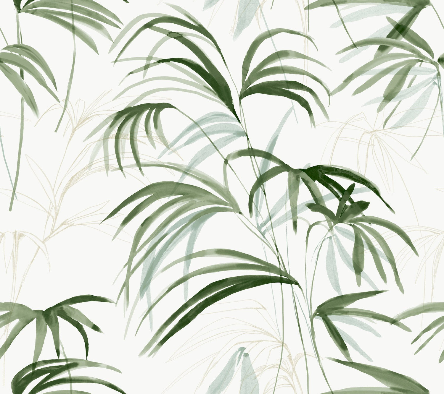 Inky Green Palms Wallpaper Green with Tropical Botanical Palm Pattern - York NT6121