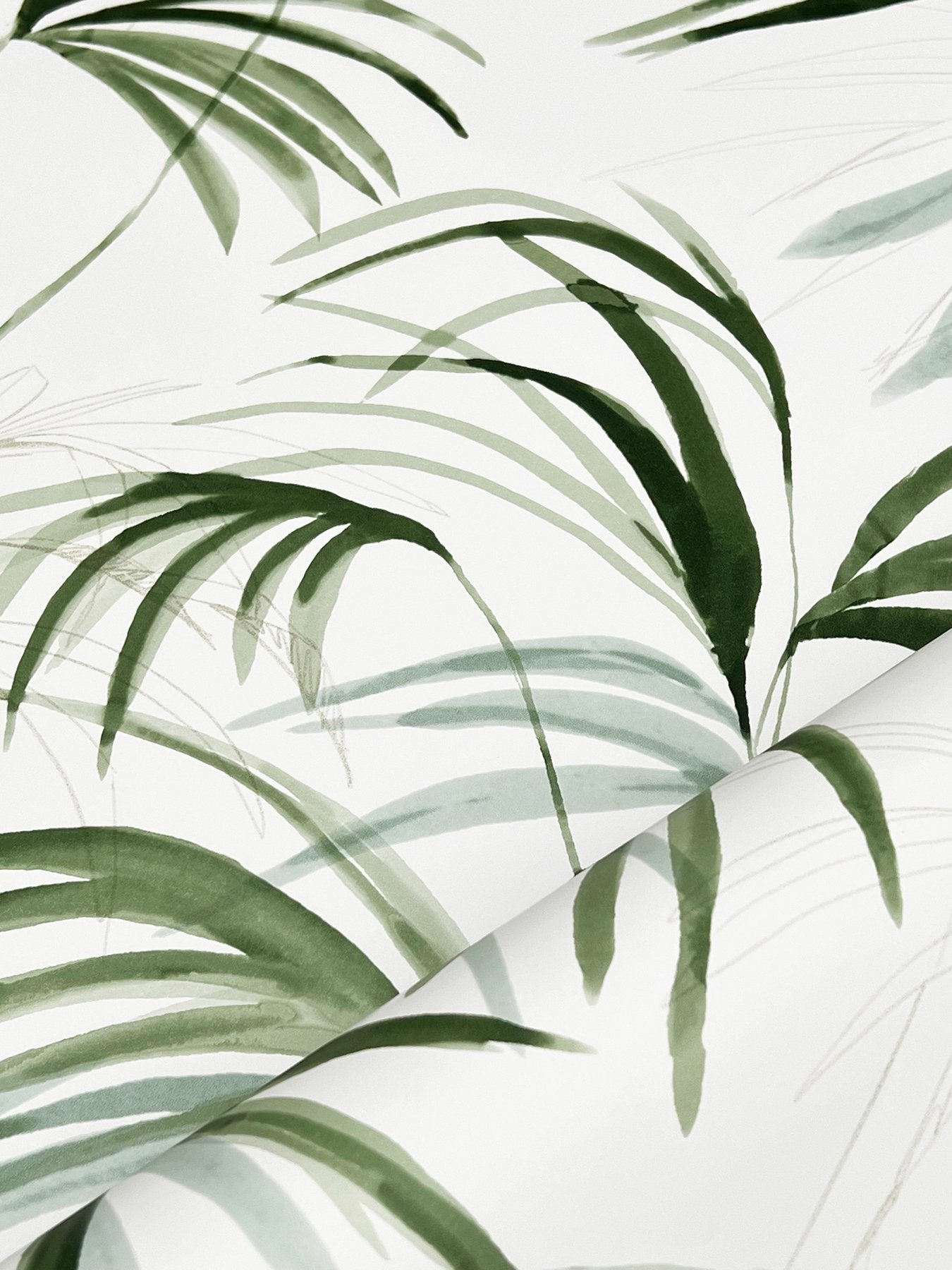 Inky Green Palms Wallpaper Green with Tropical Botanical Palm Pattern - York NT6121