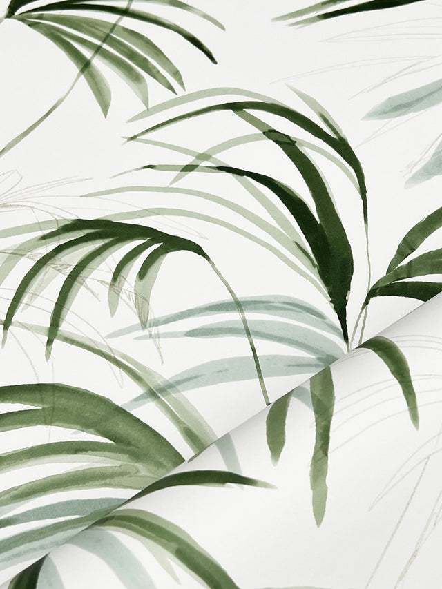 Inky Green Palms Wallpaper Green with Tropical Botanical Palm Pattern - York NT6121