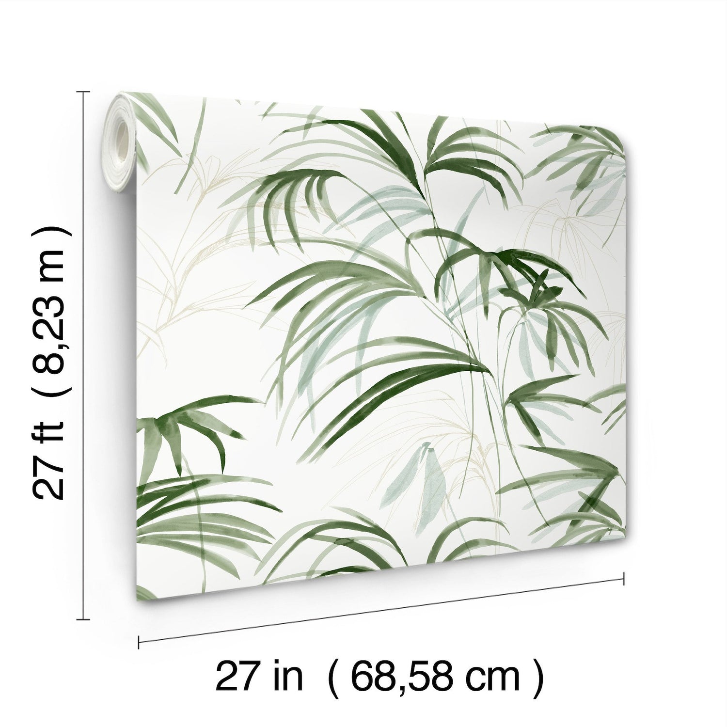 Inky Green Palms Wallpaper Green with Tropical Botanical Palm Pattern - York NT6121