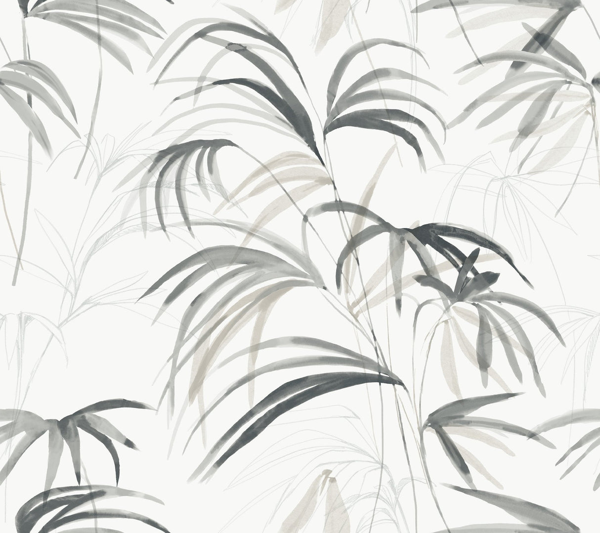 Inky Black Palms Black Wallpaper with Tropical Botanical Watercolor Motif - York NT6123