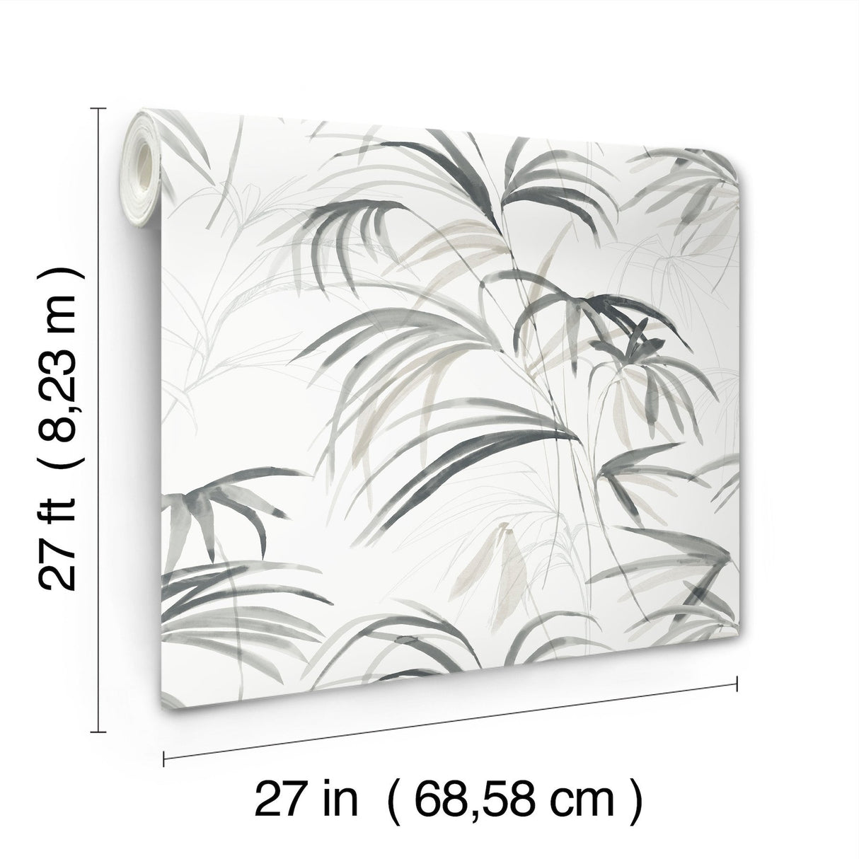 Inky Black Palms Black Wallpaper with Tropical Botanical Watercolor Motif - York NT6123
