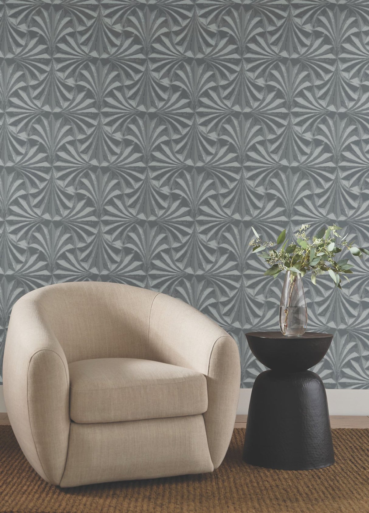 Sculpted Charcoal Fans Wallpaper with Organic Textured Cork Non Woven - York NT6127