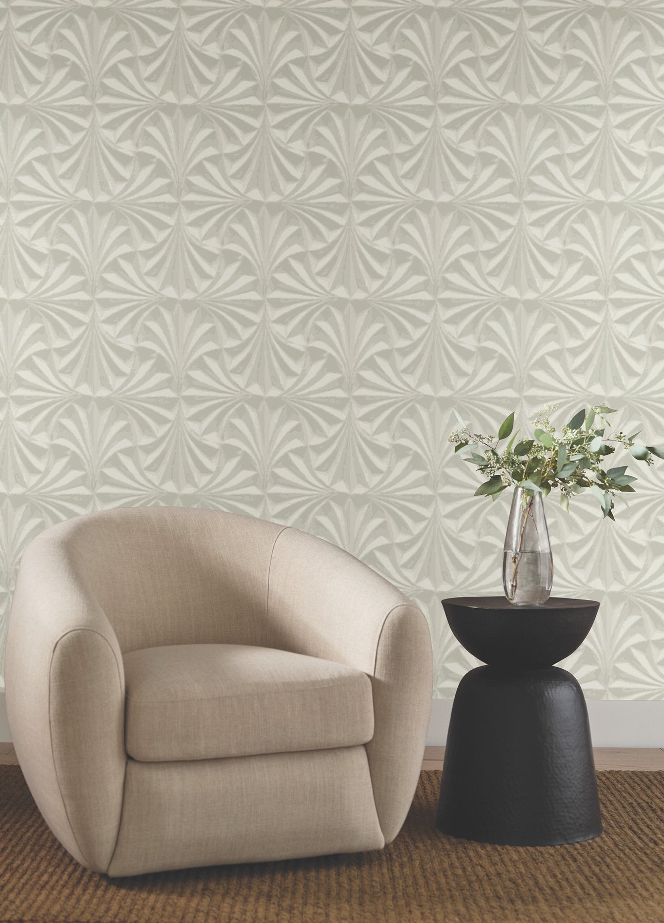 Sculpted Taupe Fans Wallpaper with Organic Cork Texture - York NT6128