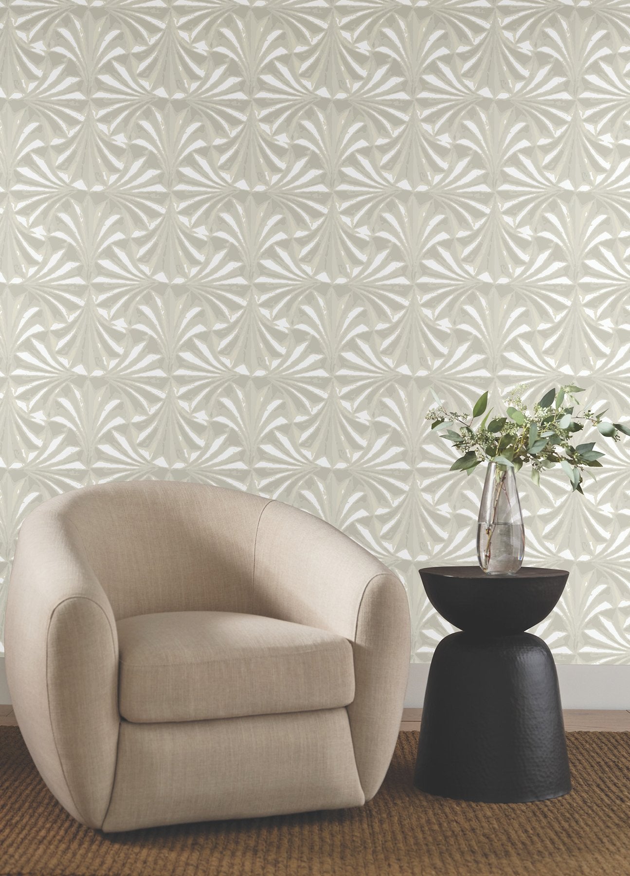 Sculpted Ivory Fans Wallpaper with Raised Cork Abstract Fan Motif - York NT6129