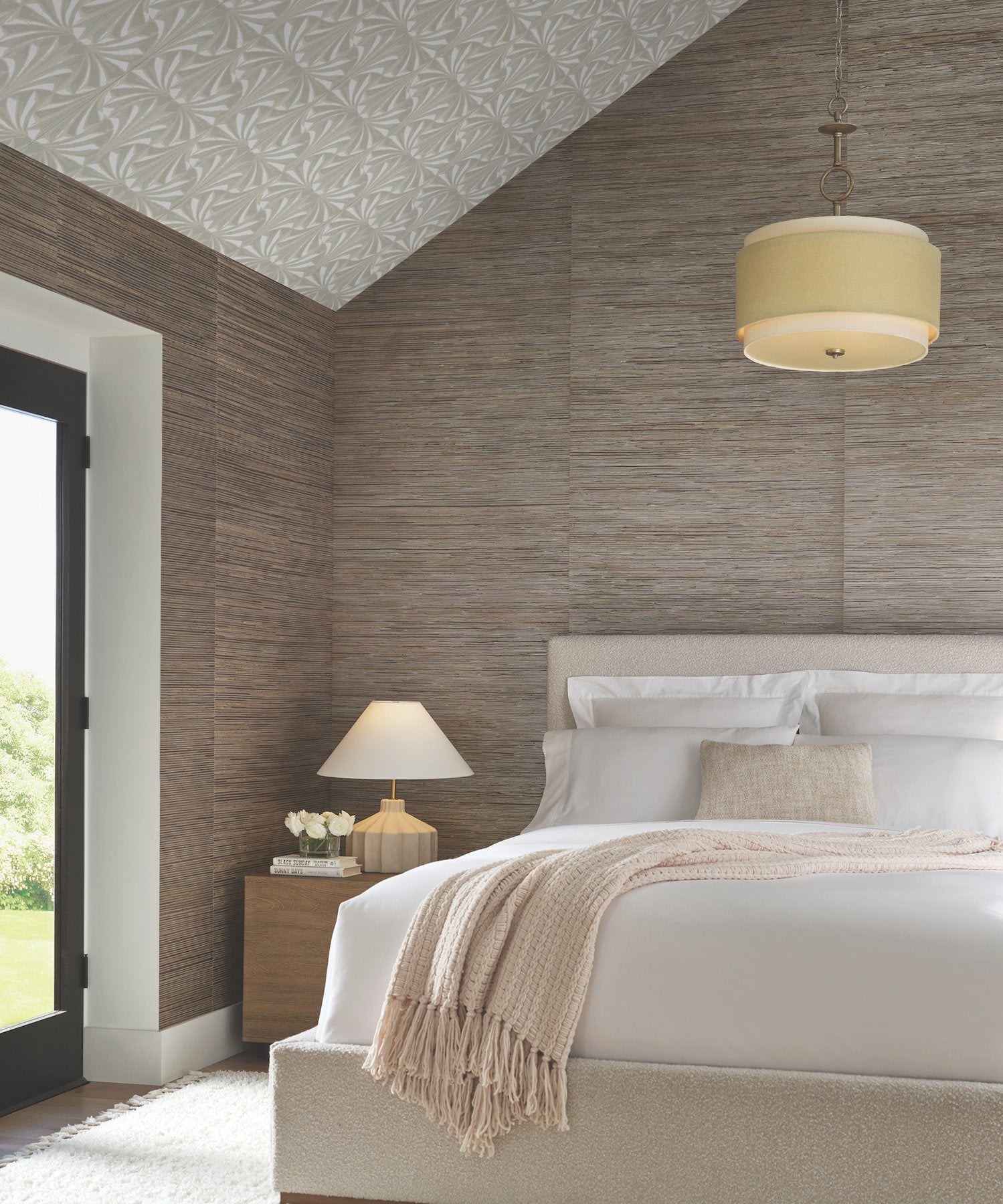 Sculpted Ivory Fans Wallpaper with Raised Cork Abstract Fan Motif - York NT6129