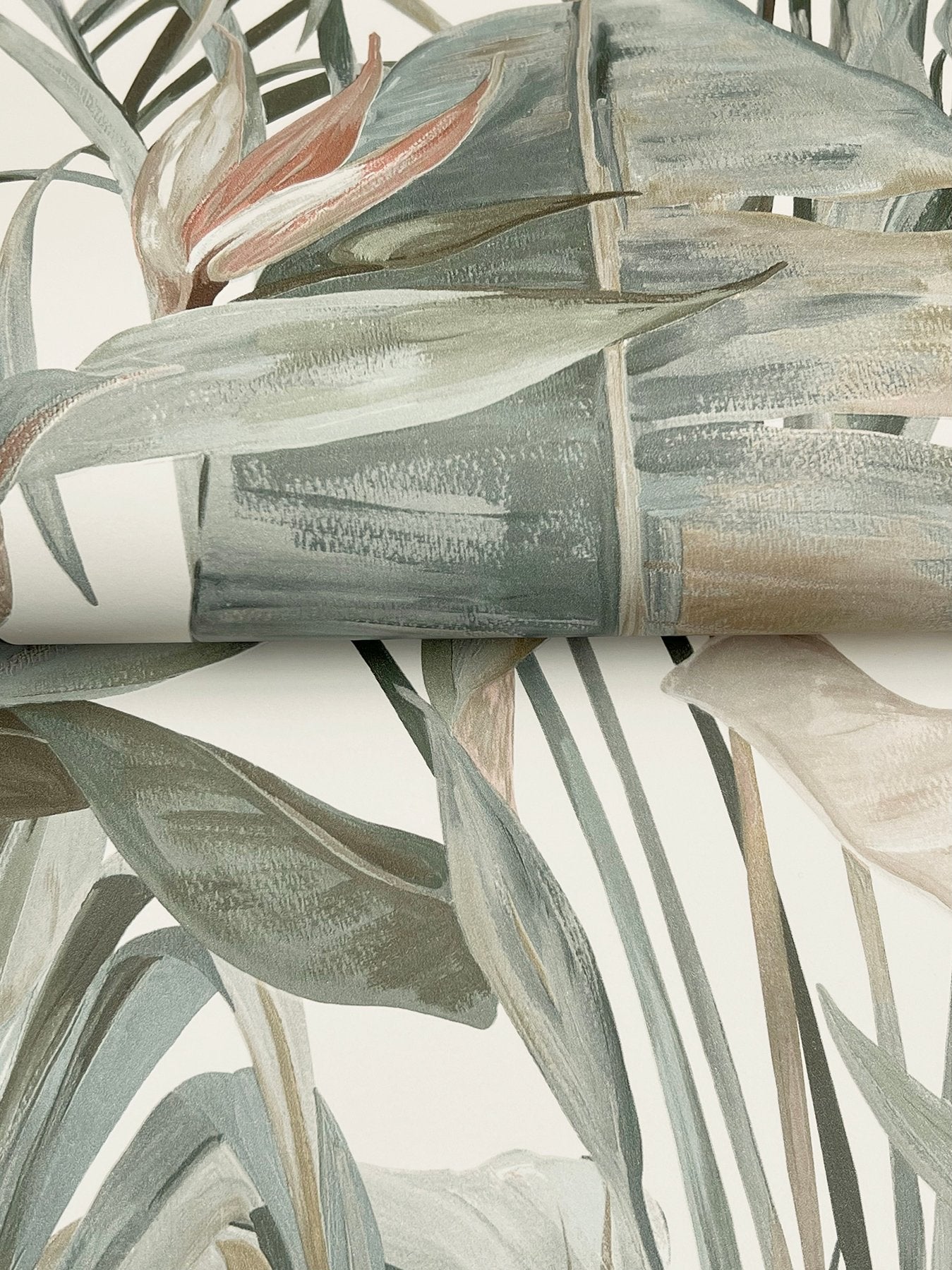 Tropical Cabana White Wallpaper with Tropical Banana Leaf Motif - York NT6131