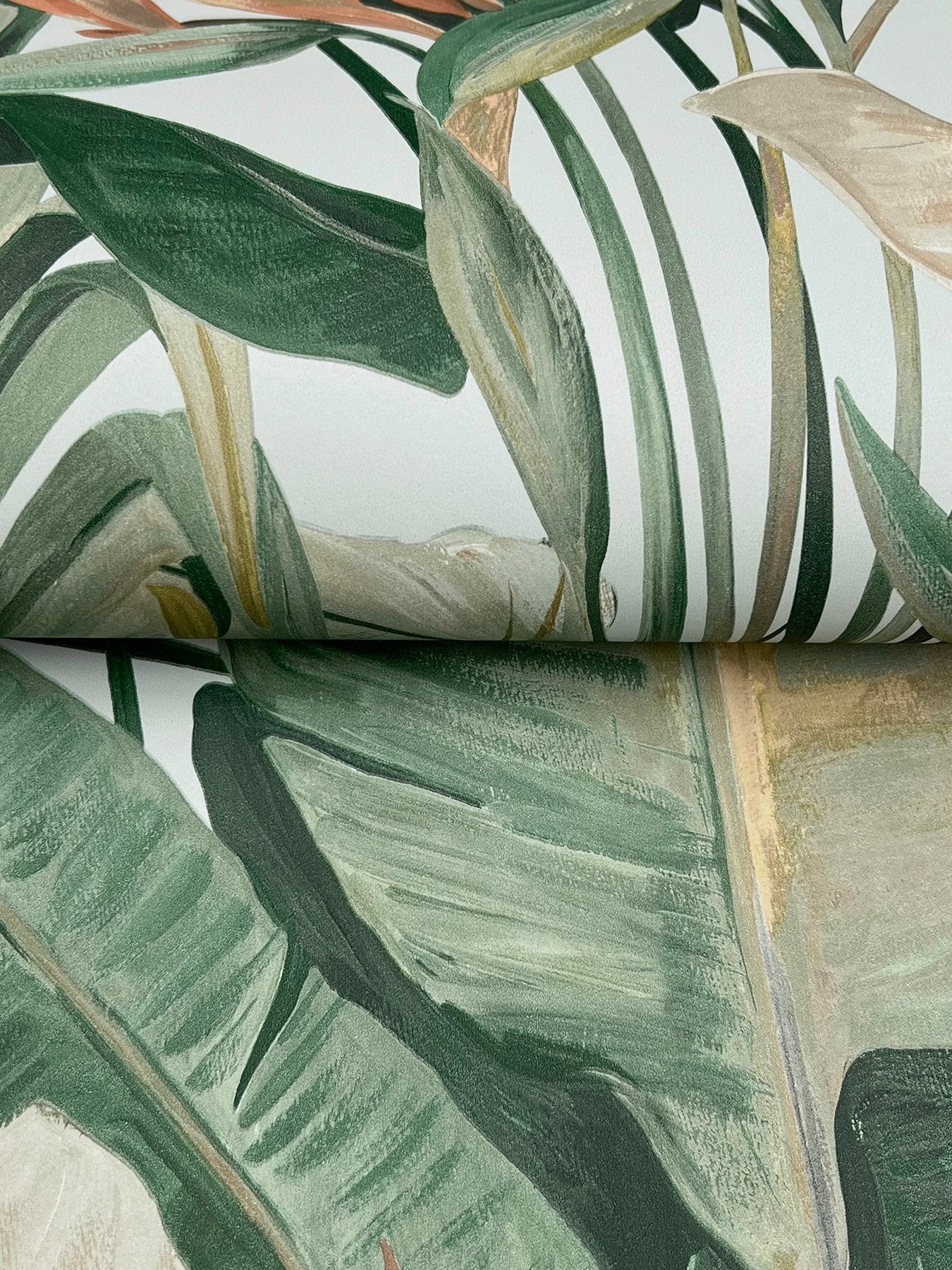 Tropical Spa Cabana Blue Wallpaper with Tropical Banana Leaf Motif - York NT6134