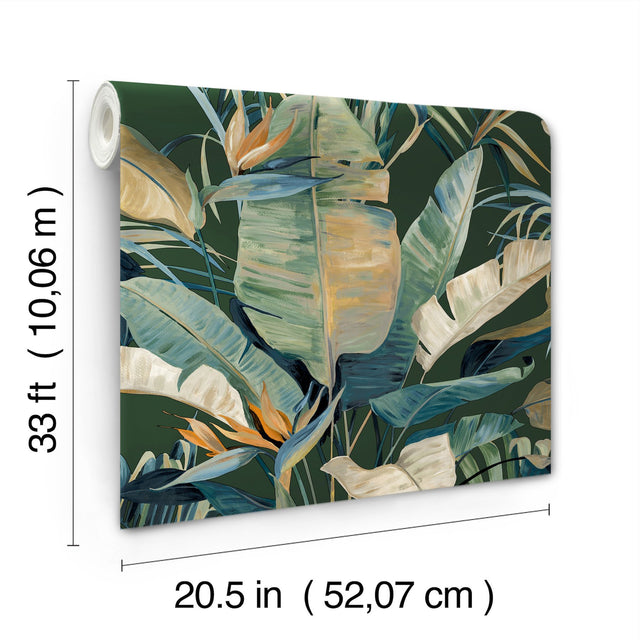 Tropical Green Cabana Wallpaper with Tropical Banana Leaf Motif - York NT6136