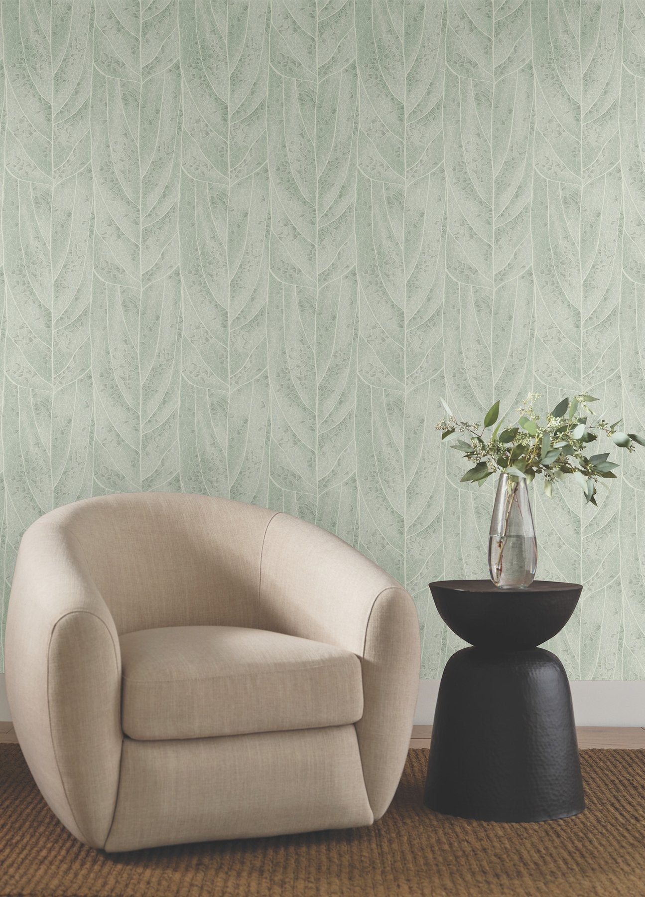 Dicot Spa Leaf Wallpaper with Raised Ink Botanical Eclectic Style - York NT6141