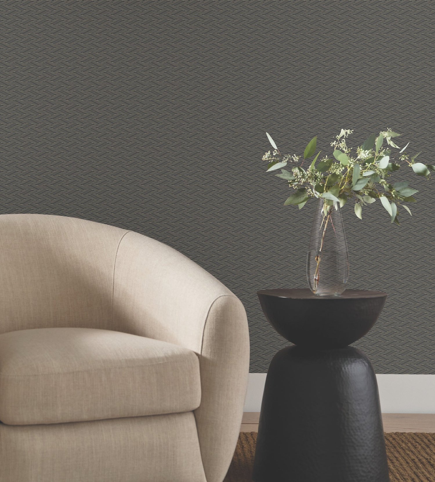 Elevated Black Waves Wallpaper with Sculptured Finishes Modern Pattern - York NT6151
